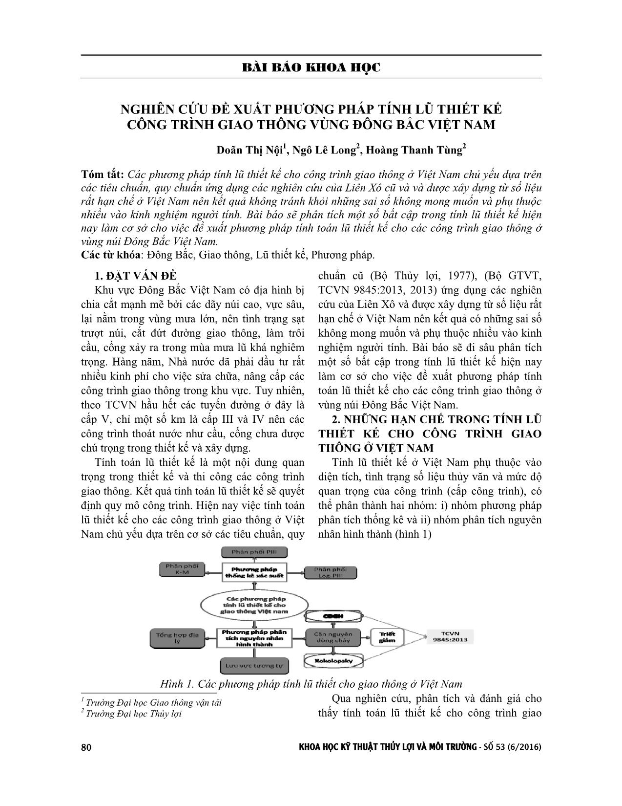 Nghiên cứu đề xuất phương pháp tính lũ thiết kế công trình giao thông vùng Đông Bắc Việt Nam trang 1