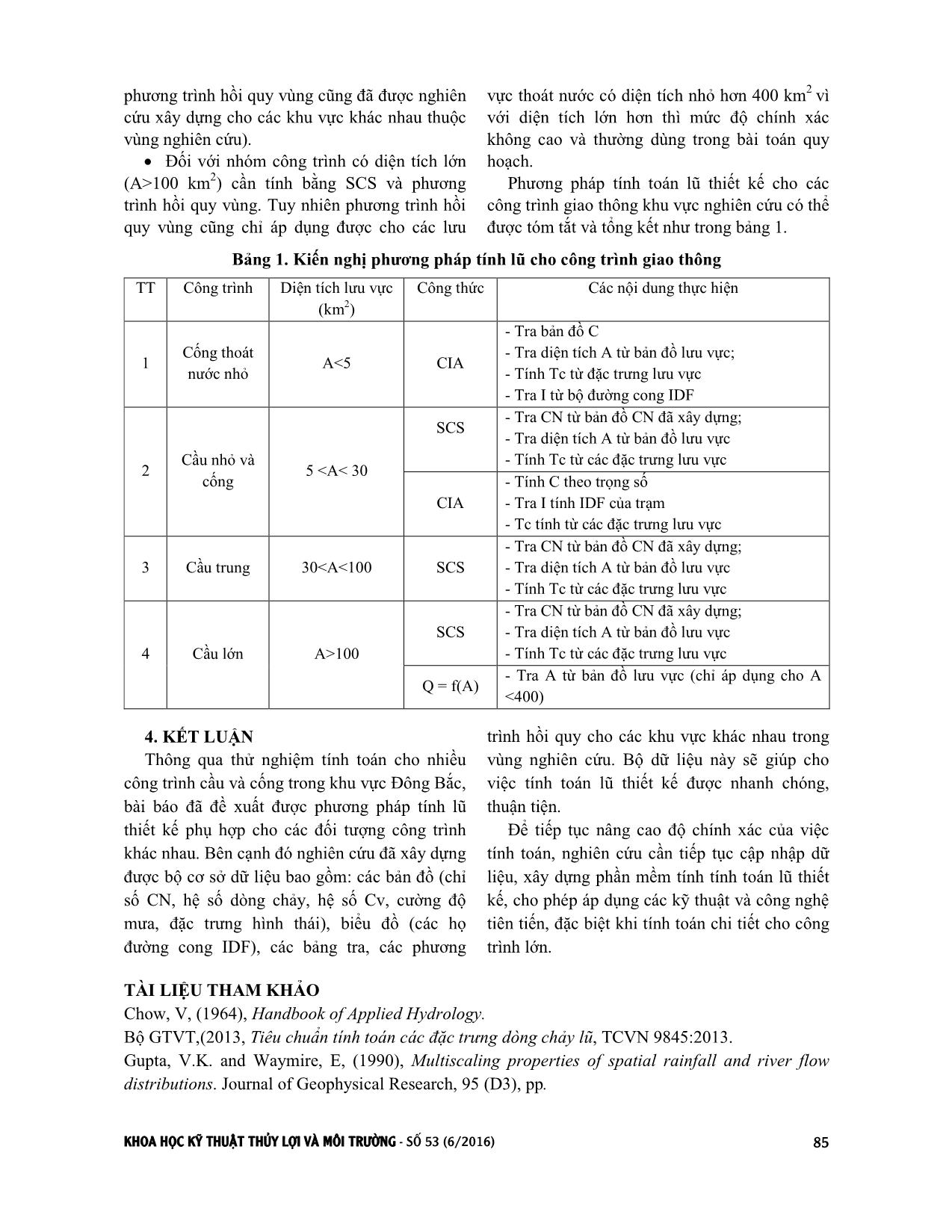Nghiên cứu đề xuất phương pháp tính lũ thiết kế công trình giao thông vùng Đông Bắc Việt Nam trang 6