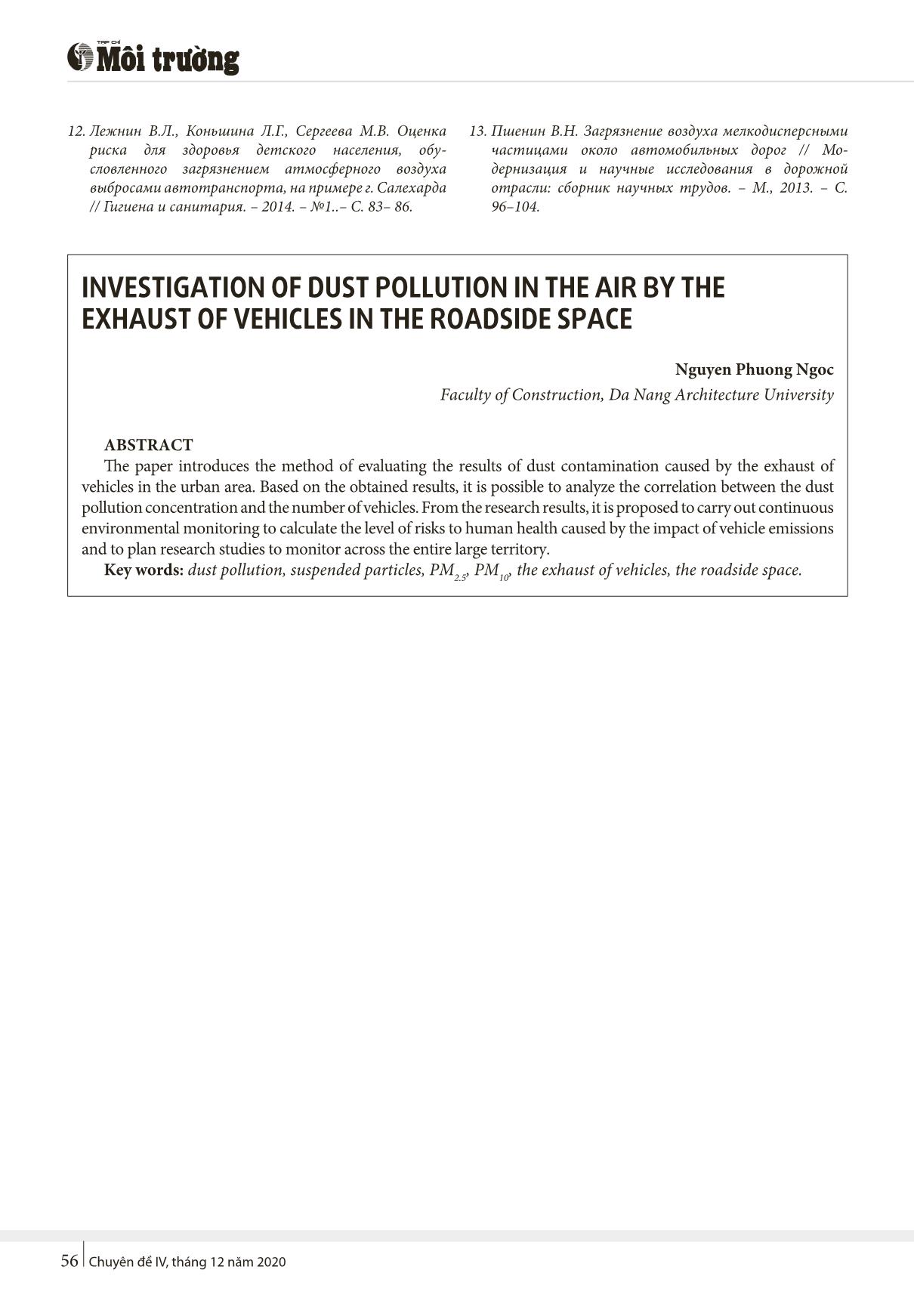 Nghiên cứu mức độ ô nhiễm bụi trong không khí do khí thải của phương tiện giao thông tại khu vực ven đường đô thị trang 5