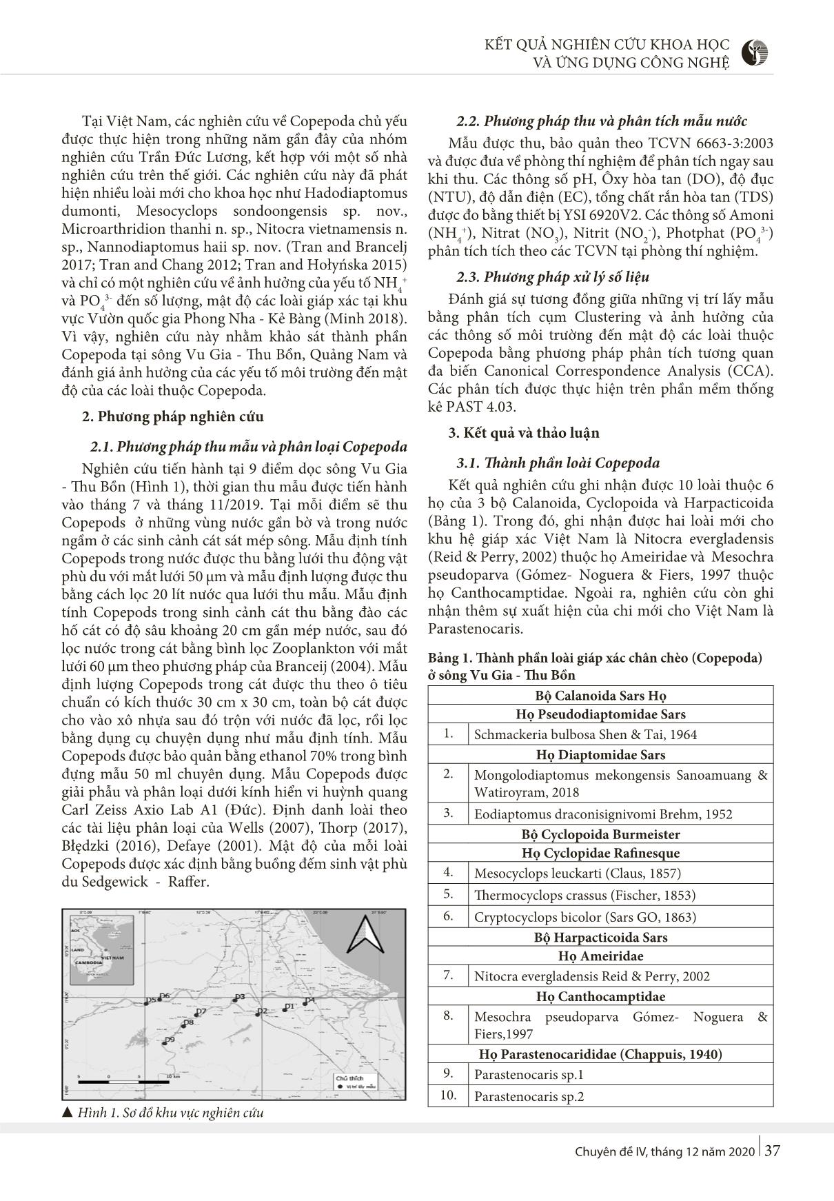 Nghiên cứu thành phần phân lớp giáp xác chân chèo (Copepoda) tại sông Vu Gia - Thu Bồn, Quảng Nam trang 2