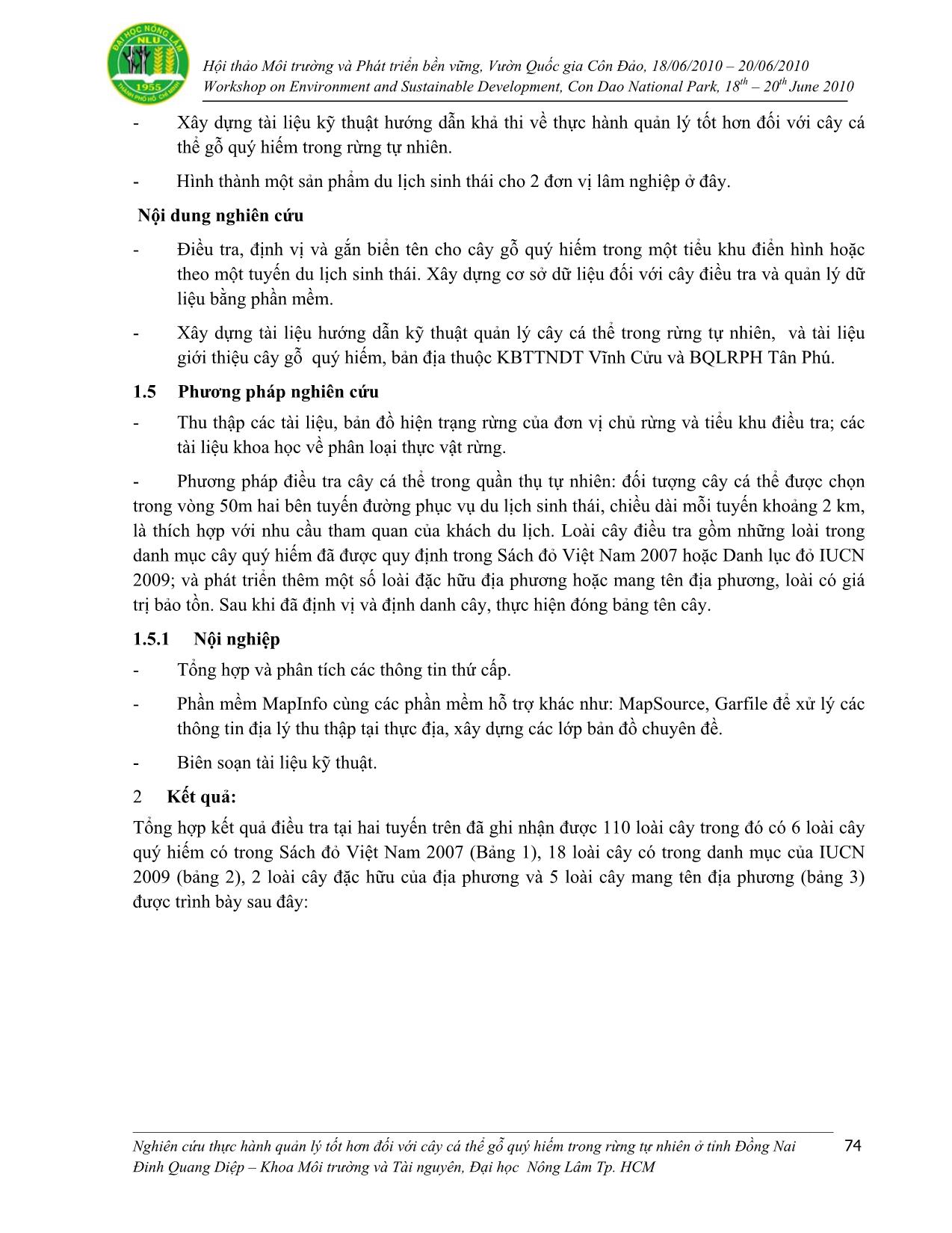 Nghiên cứu thực hành quản lý tốt hơn đối với cây cá thể gỗ quý hiếm trong rừng tự nhiên ở tỉnh Đồng Nai trang 2