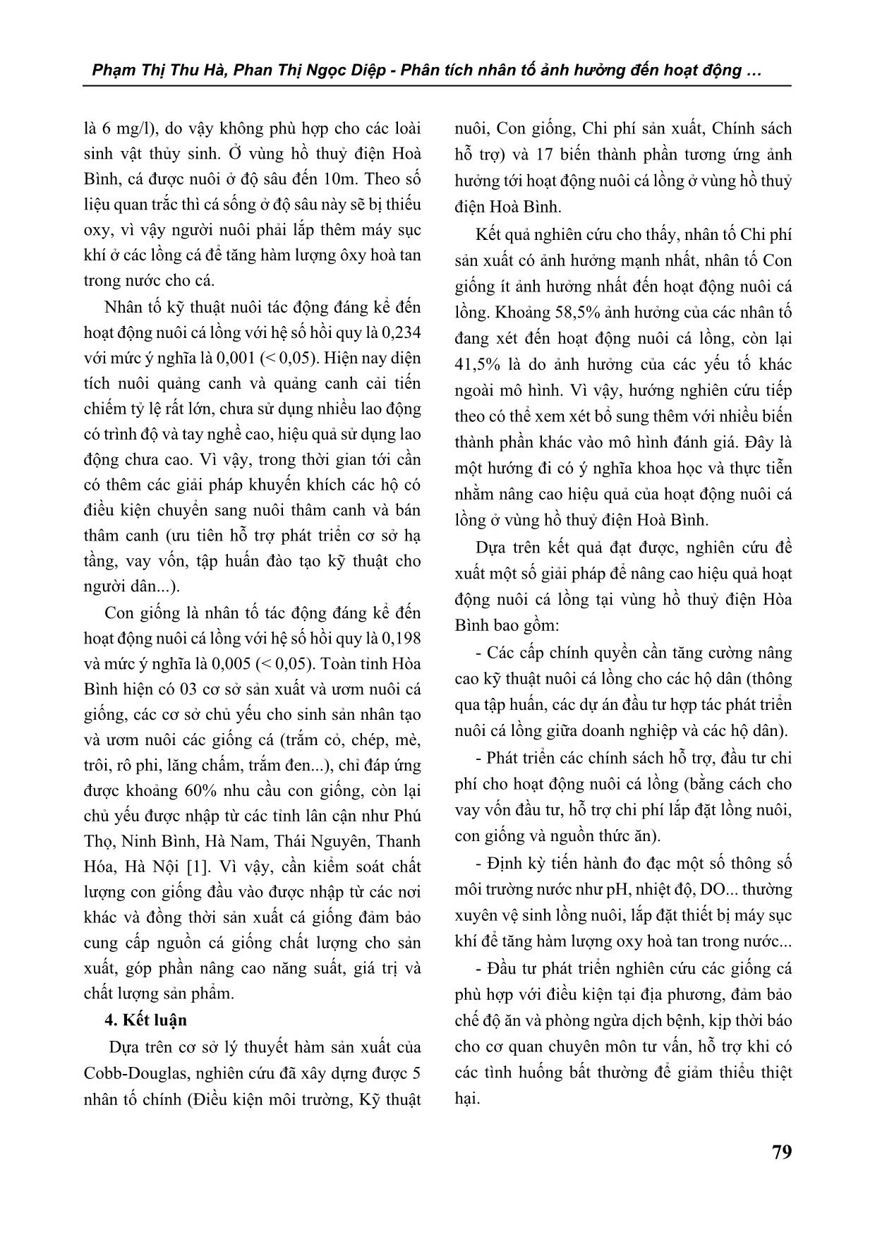 Phân tích nhân tố ảnh hưởng đến hoạt động nuôi cá lồng tại vùng hồ thuỷ điện Hoà Bình trang 9