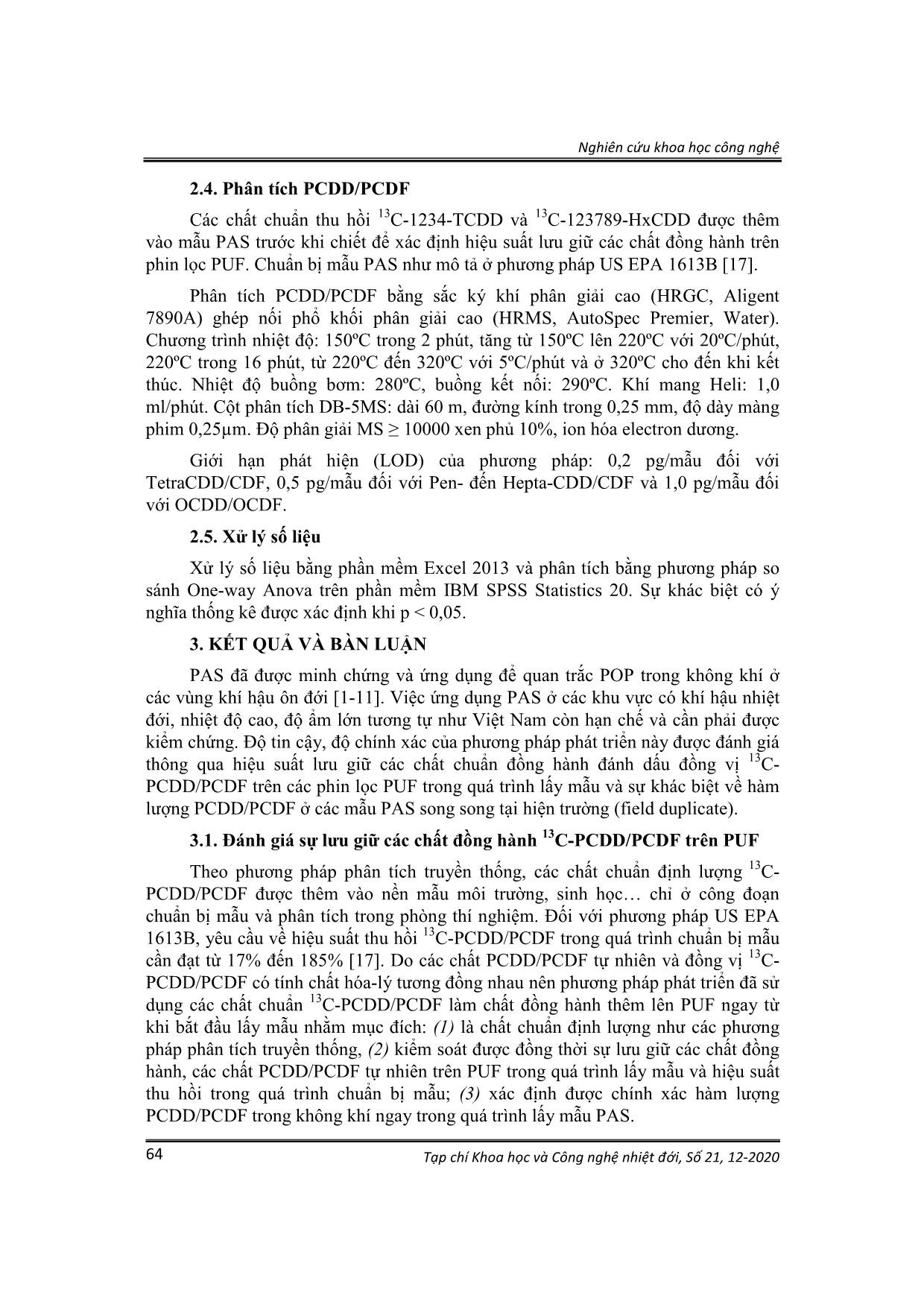 Phát triển phương pháp lấy mẫu không khí thụ động quan trắc PCDD/PCDF trong điều kiện khí hậu nhiệt đới trang 3