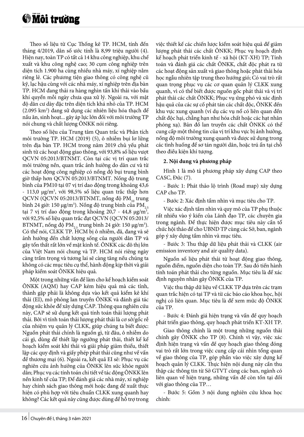 Phương pháp xây dựng kế hoạch quản lý chất lượng không khí địa phương trong điều kiện hiện nay trang 2