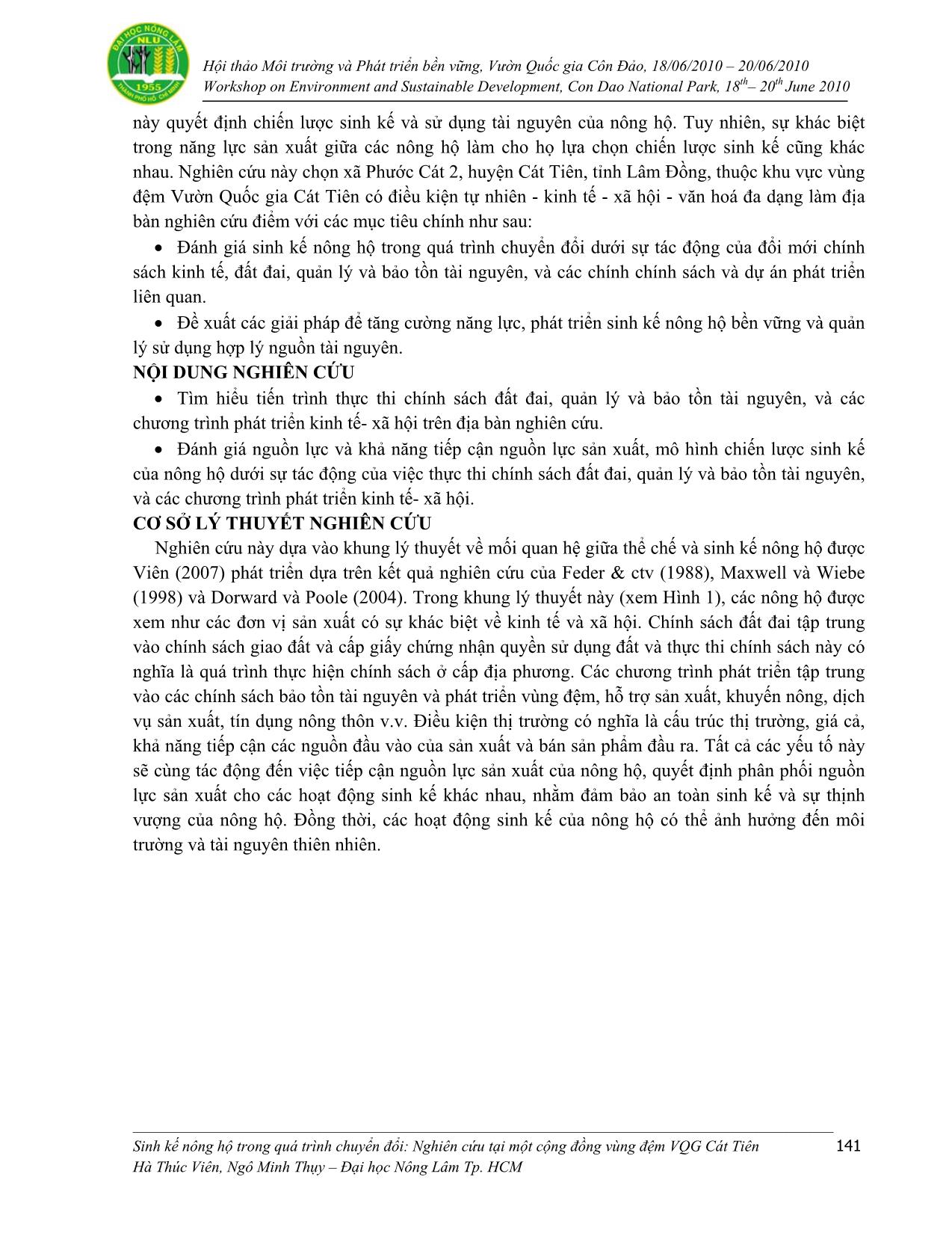 Sinh kế nông hộ trong quá trình chuyển đổi: Nghiên cứu tại một cộng đồng vùng đệm vườn quốc gia Cát Tiên trang 2