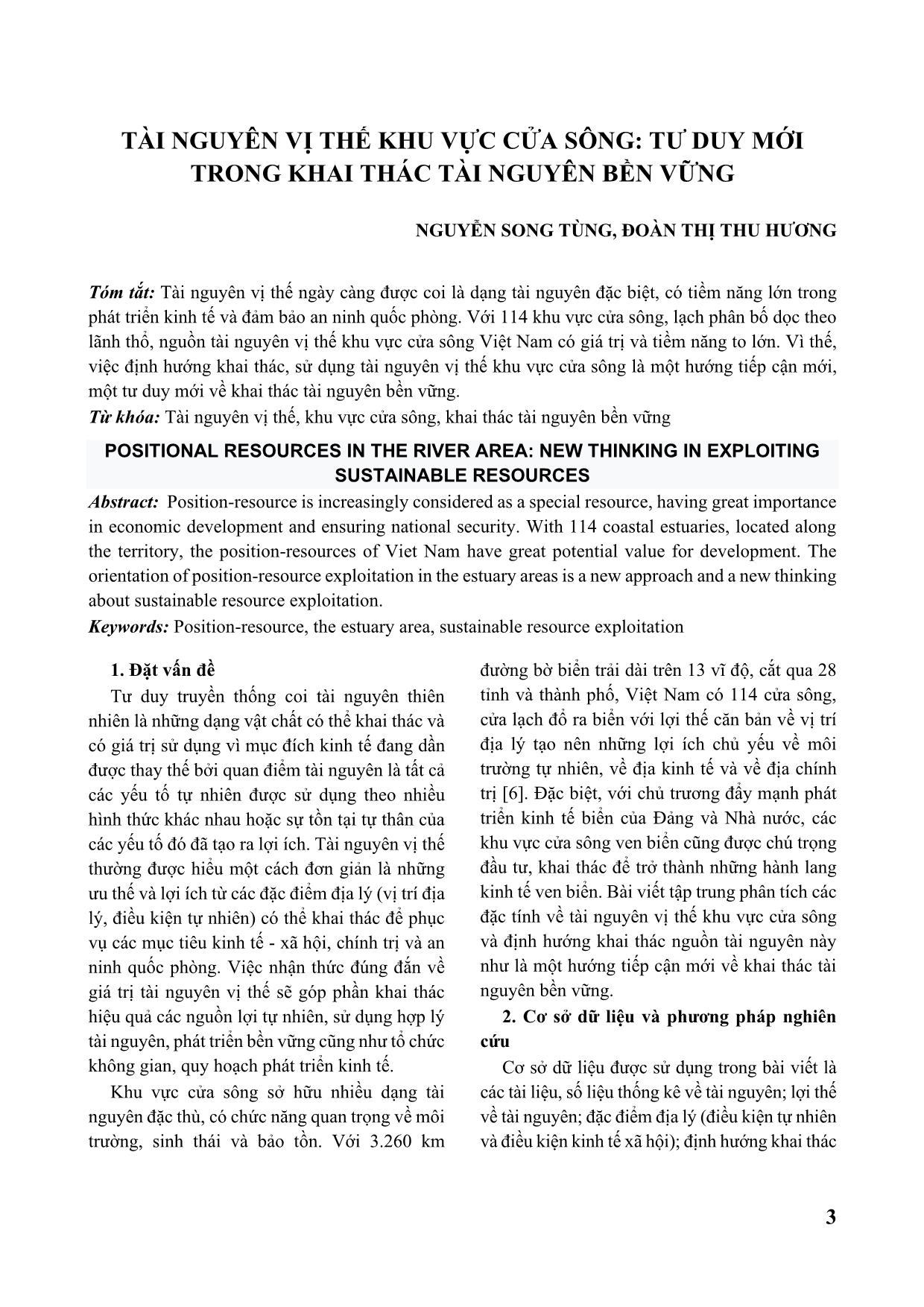 Tài nguyên vị thế khu vực cửa sông: Tư duy mới trong khai thác tài nguyên bền vững trang 1