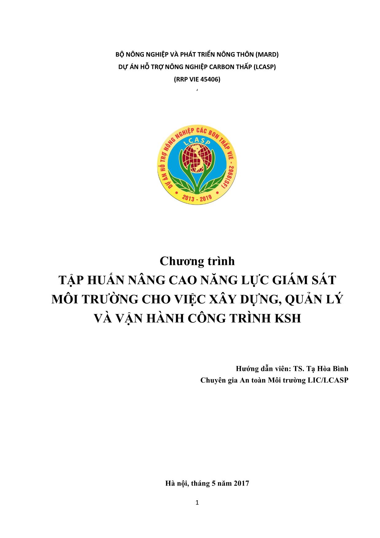 Tài liệu Tập huấn nâng cao năng lực giám sát môi trường cho việc xây dựng, quản lý và vận hành công trình KSH trang 1