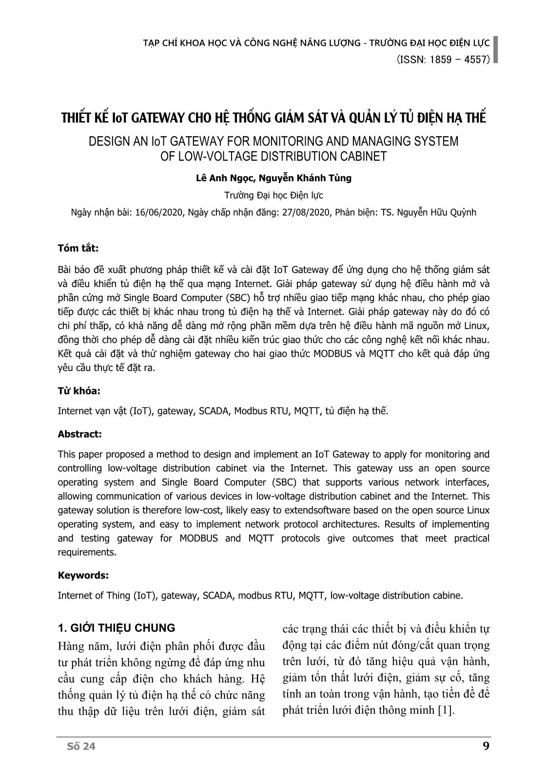 Thiết kế IoT gateway cho hệ thống giám sát và quản lý tủ điện hạ thế trang 1
