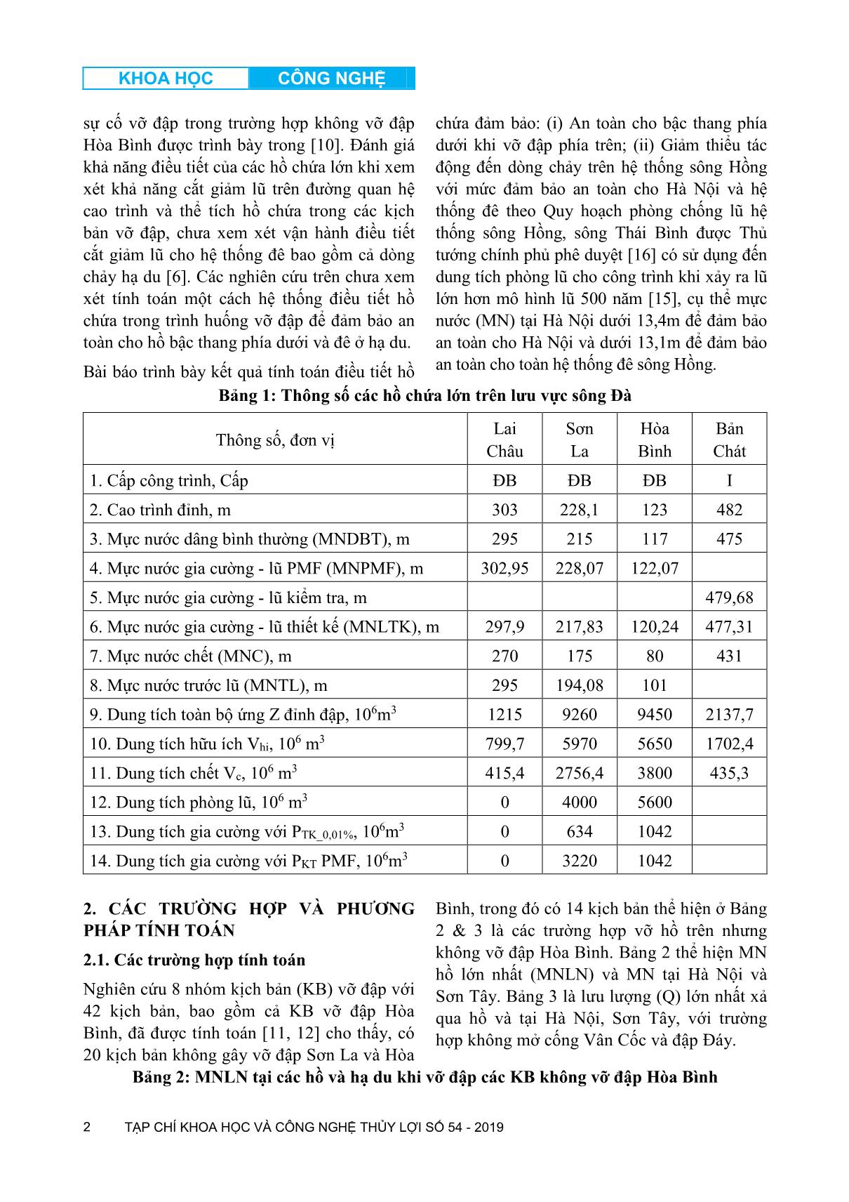 Tính toán điều tiết hệ thống hồ chứa nhằm đảm bảo an toàn cho hồ chứa và hạ du khi có sự cố vỡ đập trên hệ thống sông Đà trang 2