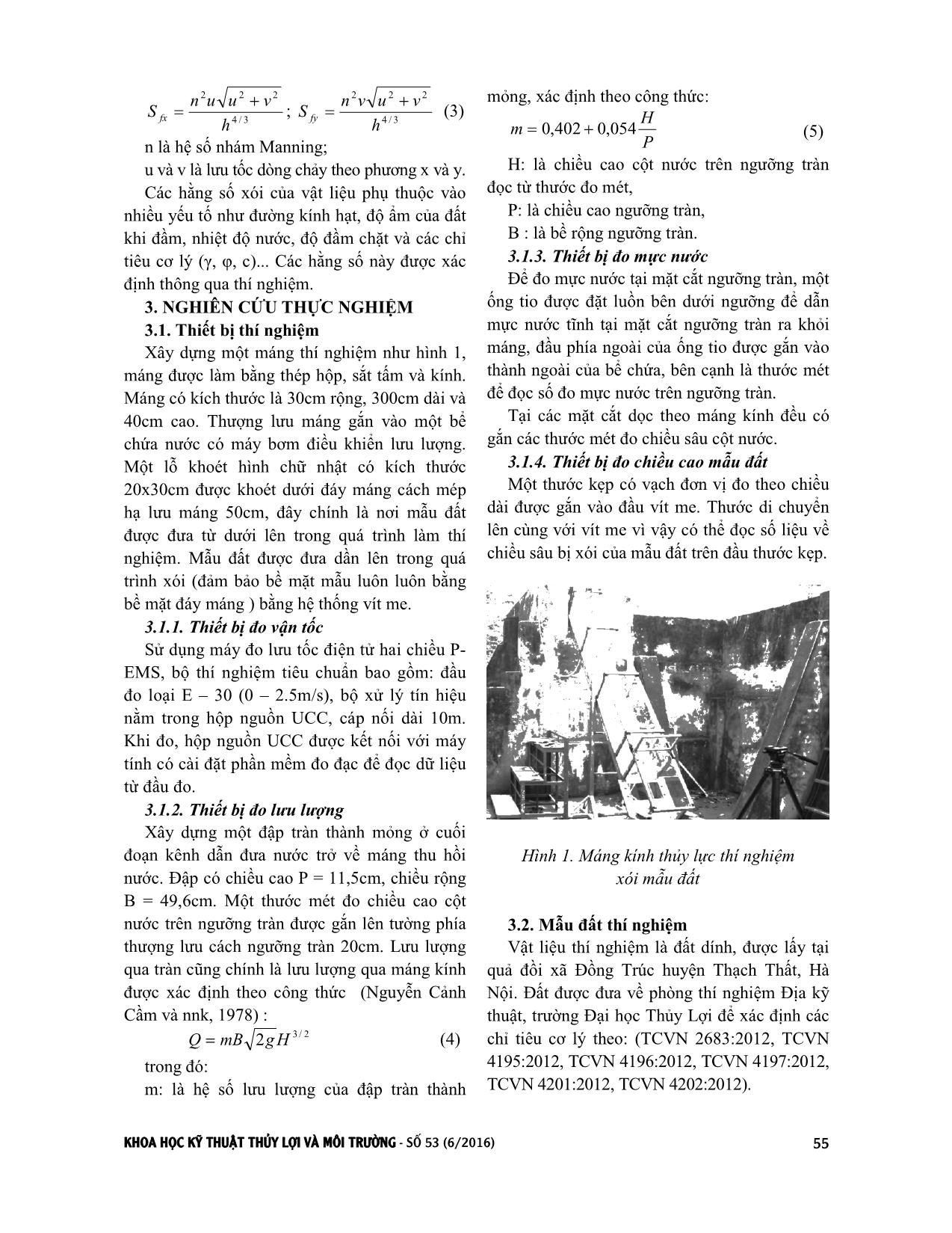 Thí nghiệm xác định tốc độ xói của đất đắp dưới tác dụng của dòng chảy trên bề mặt trang 2