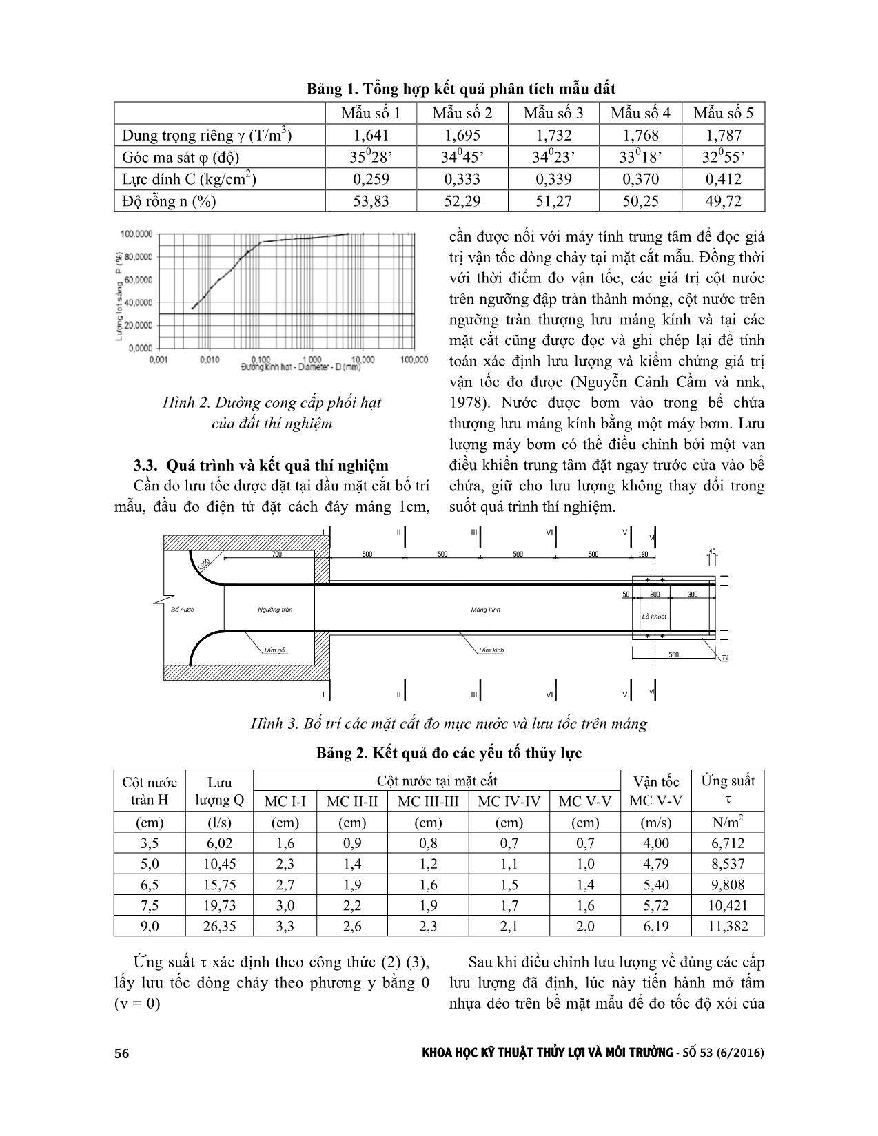 Thí nghiệm xác định tốc độ xói của đất đắp dưới tác dụng của dòng chảy trên bề mặt trang 3