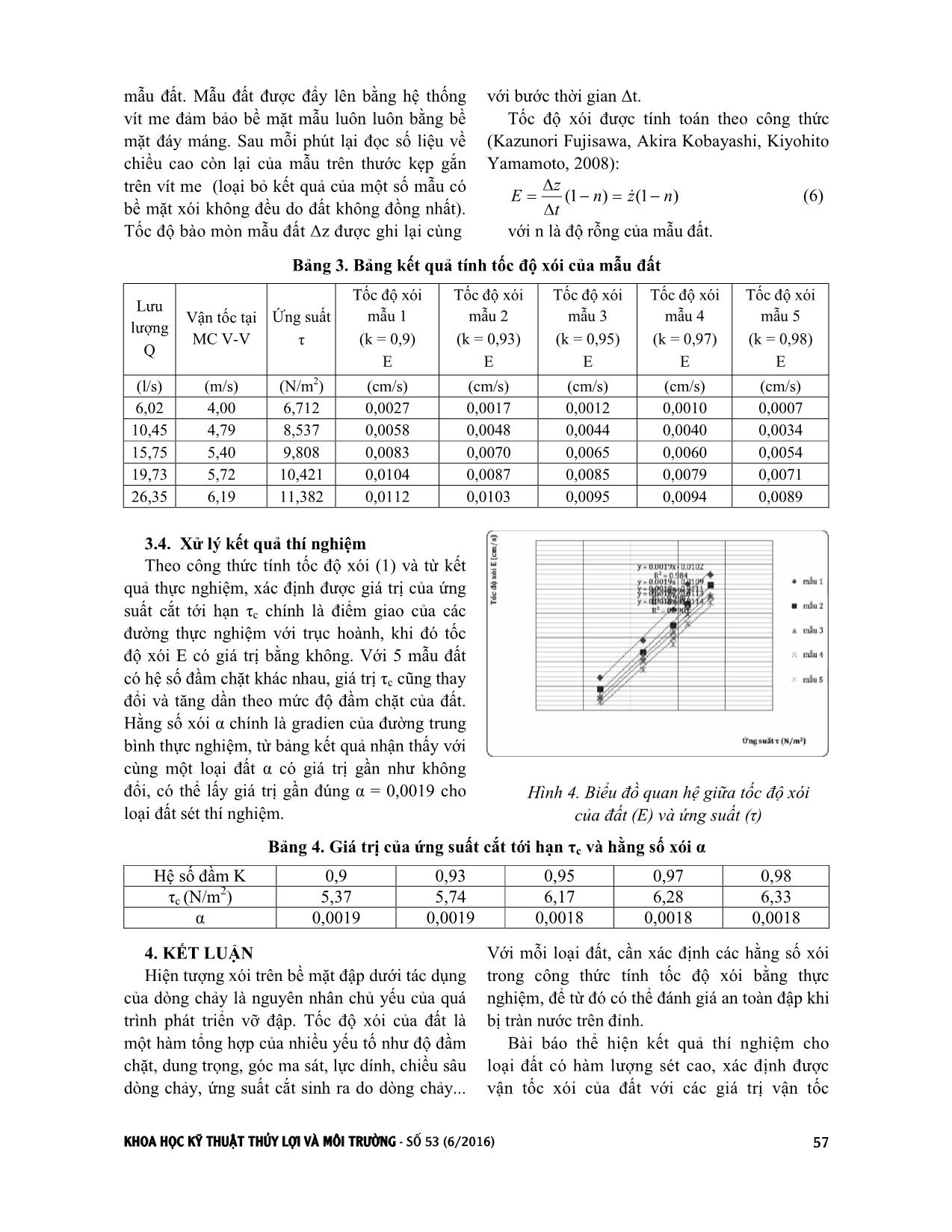 Thí nghiệm xác định tốc độ xói của đất đắp dưới tác dụng của dòng chảy trên bề mặt trang 4