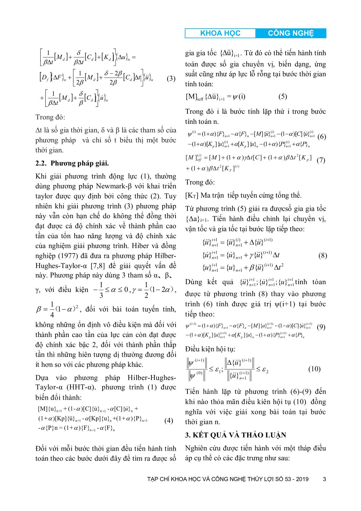 Ứng dụng phương pháp Hiber-Hughes-Taylor-α phân tích kết cấu tháp điều áp chịu tải trọng động trang 3