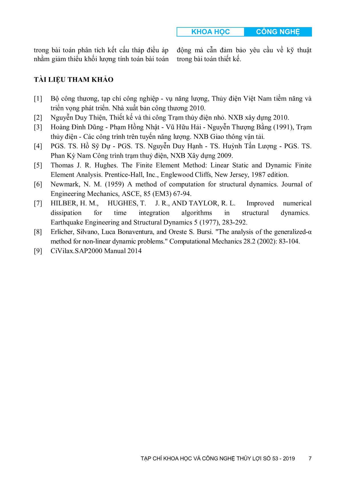 Ứng dụng phương pháp Hiber-Hughes-Taylor-α phân tích kết cấu tháp điều áp chịu tải trọng động trang 7