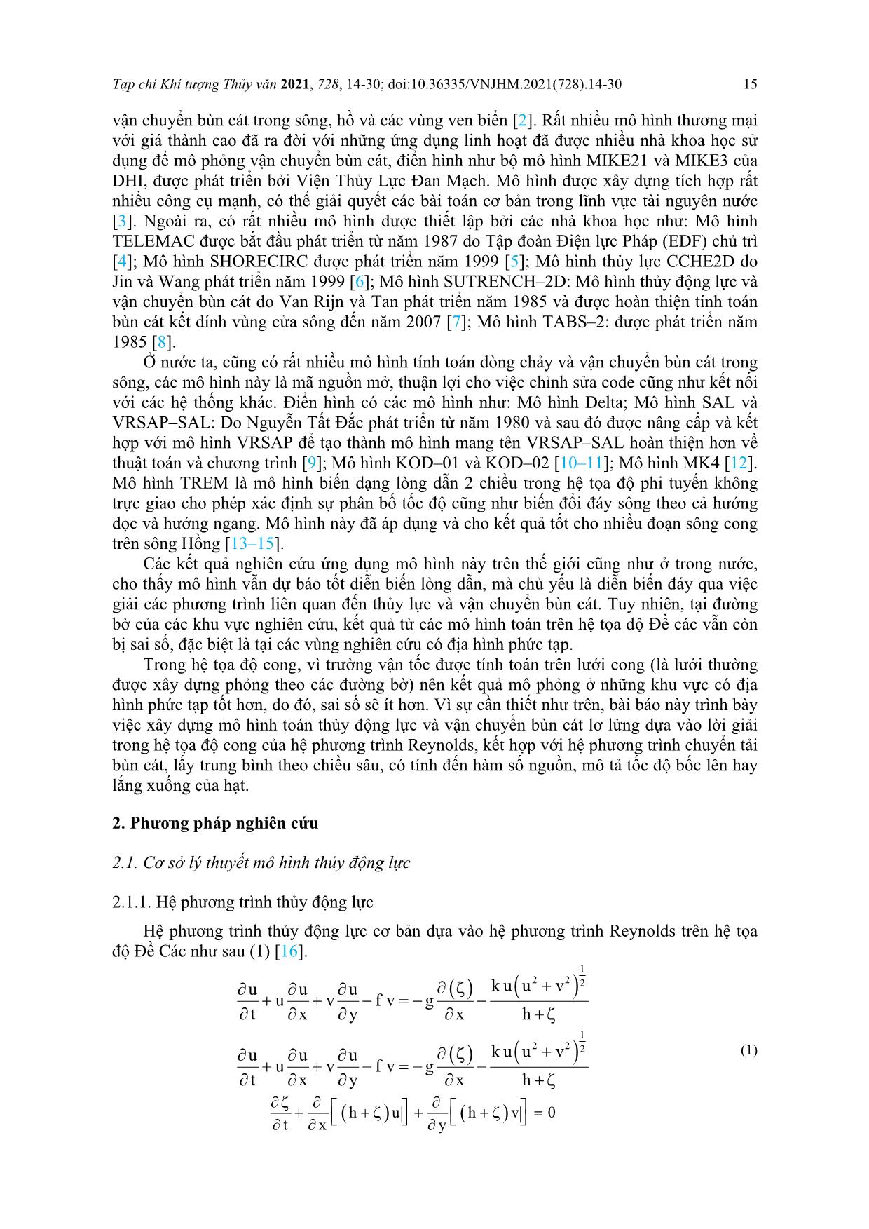 Xây dựng mô hình thủy động lực và vận chuyển bùn cát lơ lửng trên hệ tọa độ cong – Kiểm nghiệm mô hình với nghiệm của lời giải lý thuyết trang 2