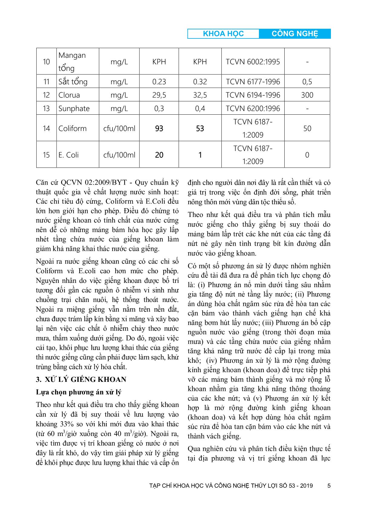 Xây dựng mô hình xử lý giếng khoan điển hình bị suy giảm năng suất khai thác trong vùng đá cứng nứt nẻ, mực nước động nằm sâu phục vụ cấp nước sinh hoạt trang 5