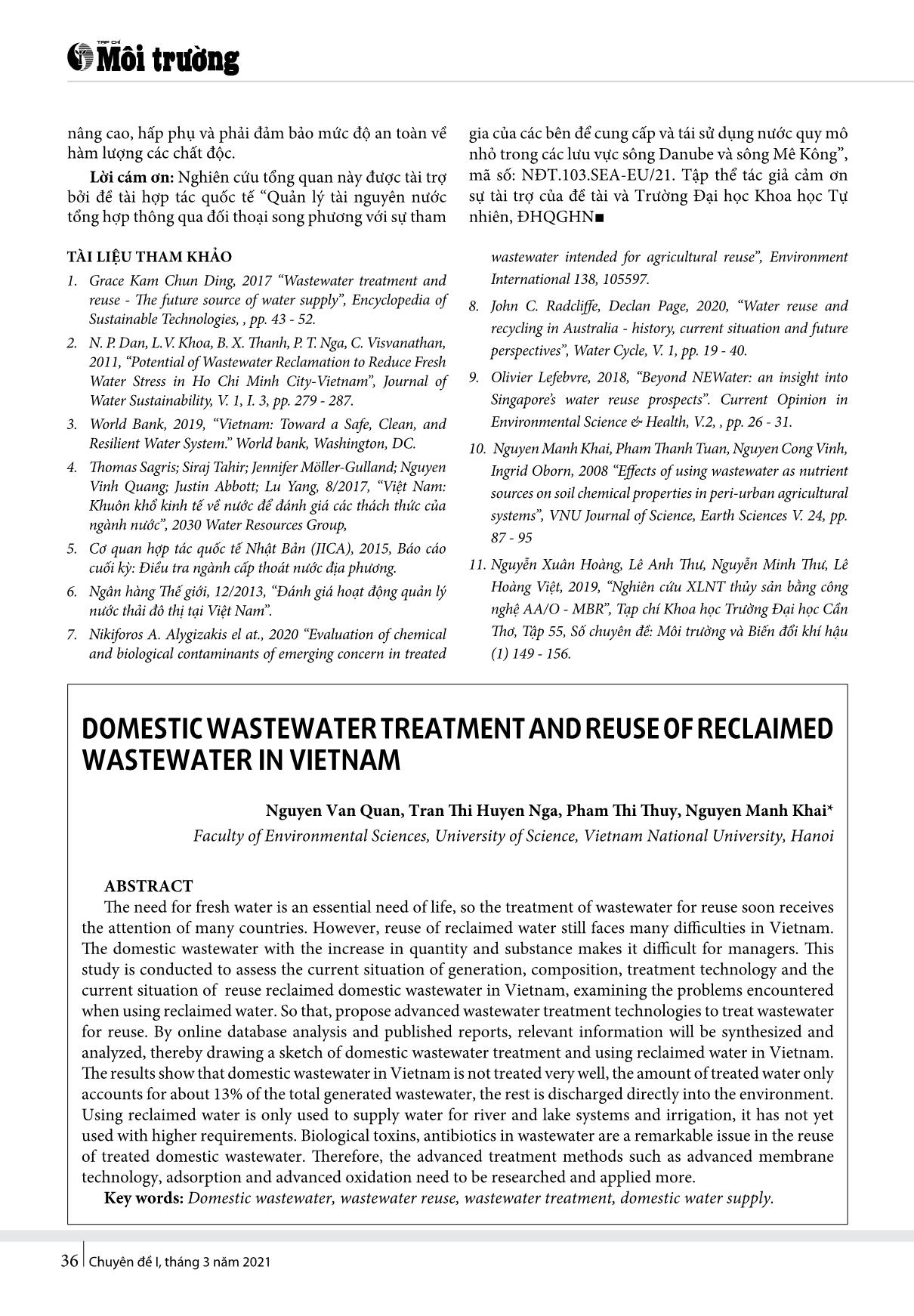 Xử lý nước thải sinh hoạt và tái sử dụng nước thải sau xử lý tại Việt Nam trang 6