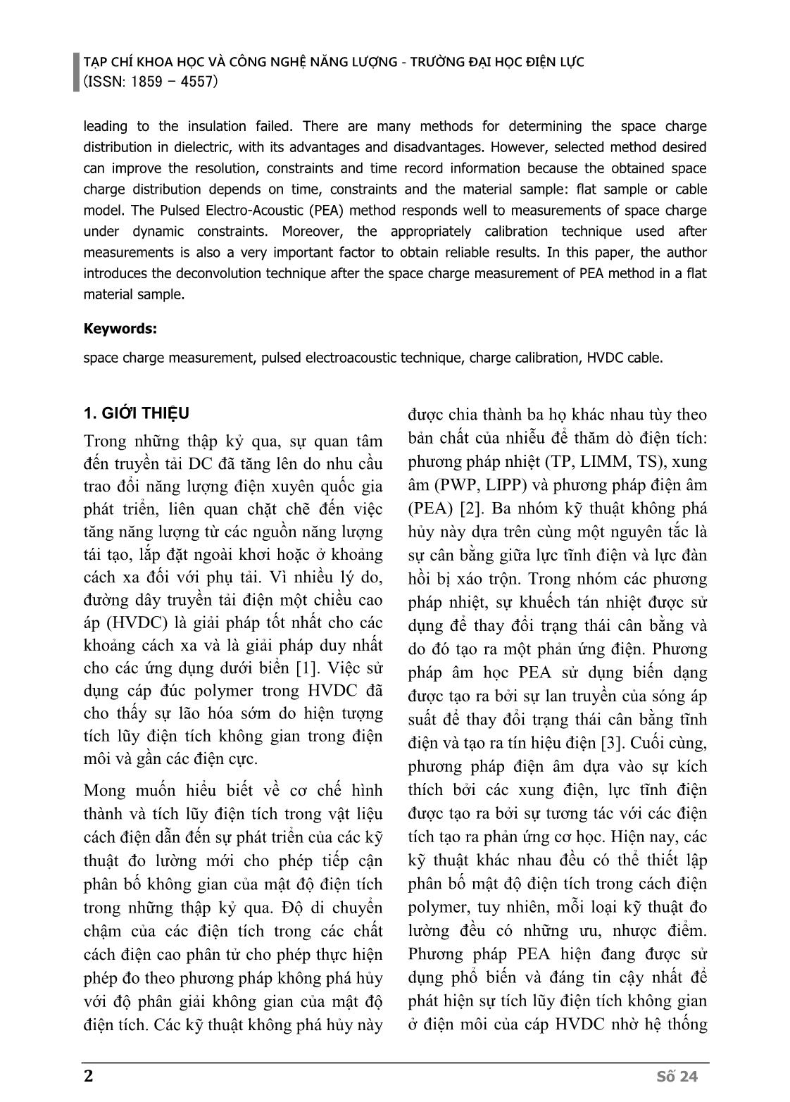 Xác định tích điện không gian trong vật liệu cách điện cáp hvdc bằng phương pháp pea: Phép đo và kỹ thuật hiệu chỉnh trang 2