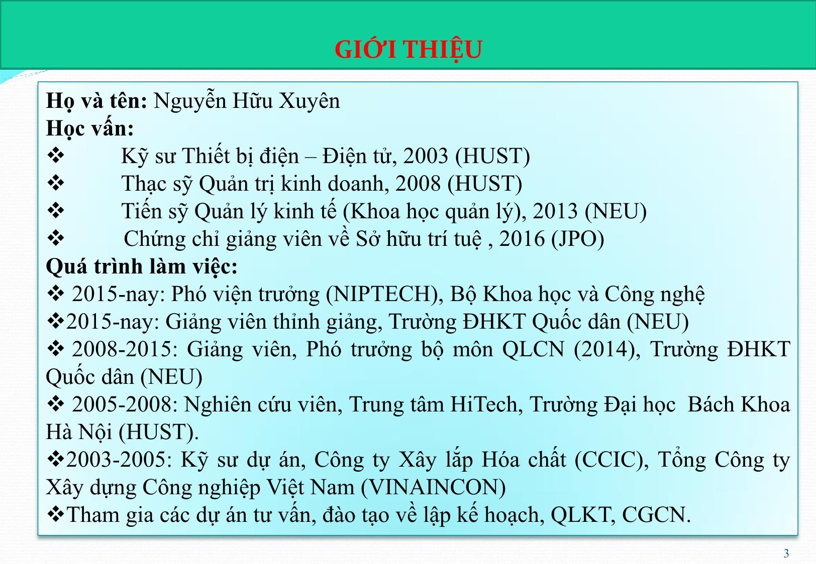 Bài giảng Giải pháp chính sách hỗ trợ về khoa học và công nghệ để doanh nghiệp tiếp cận, thích ứng với cuộc cách mạng công nghiệp lần thứ tư - Nguyễn Hữu Xuyên trang 3