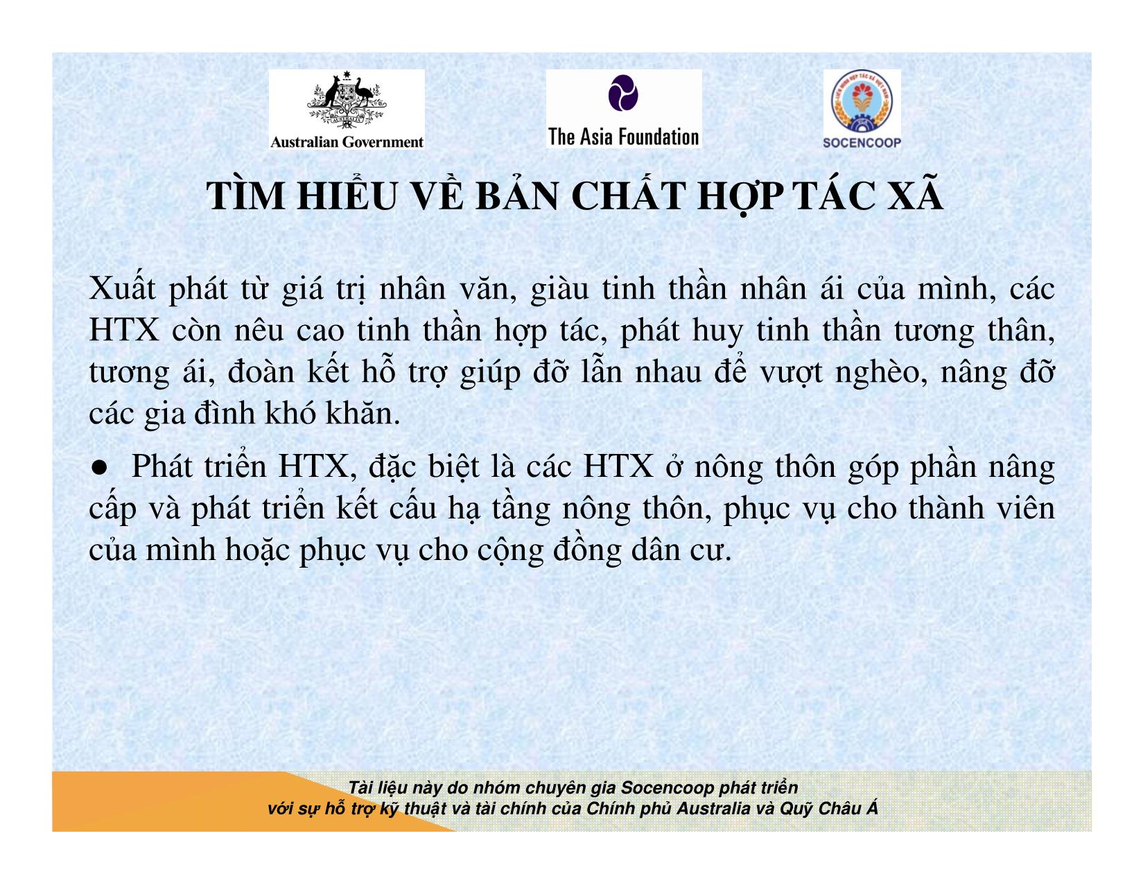 Tài liệu Cẩm nang hướng dẫn đào tạo cán bộ chủ chốt hợp tác xã - Bài 1: Tìm hiểu về bản chất hợp tác xã trang 10