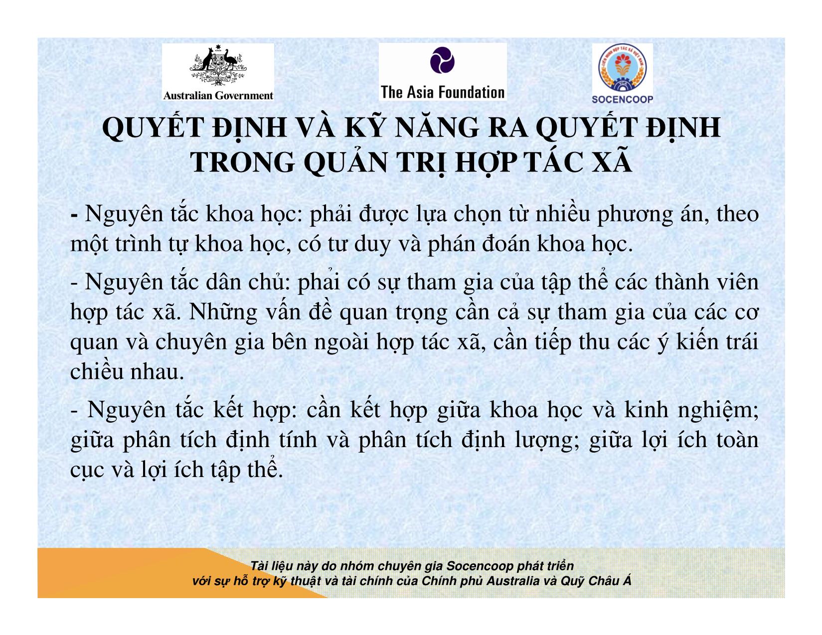 Tài liệu Cẩm nang hướng dẫn đào tạo cán bộ chủ chốt hợp tác xã - Bài 10: Quyết định và kỹ năng ra quyết định trong quản trị hợp tác xã trang 10