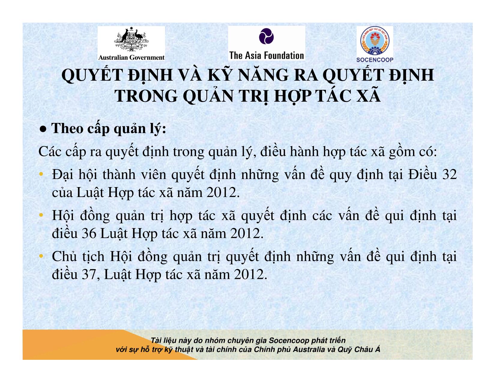 Tài liệu Cẩm nang hướng dẫn đào tạo cán bộ chủ chốt hợp tác xã - Bài 10: Quyết định và kỹ năng ra quyết định trong quản trị hợp tác xã trang 6