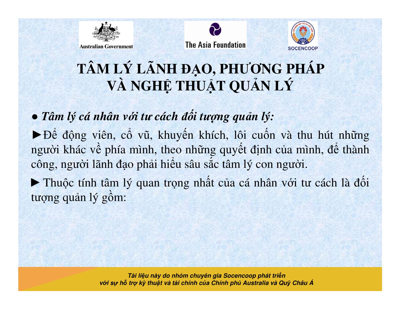 Tài liệu Cẩm nang hướng dẫn đào tạo cán bộ chủ chốt hợp tác xã - Bài 11: Tâm lý lãnh đạo, phương pháp và nghệ thuật quản lý trang 3