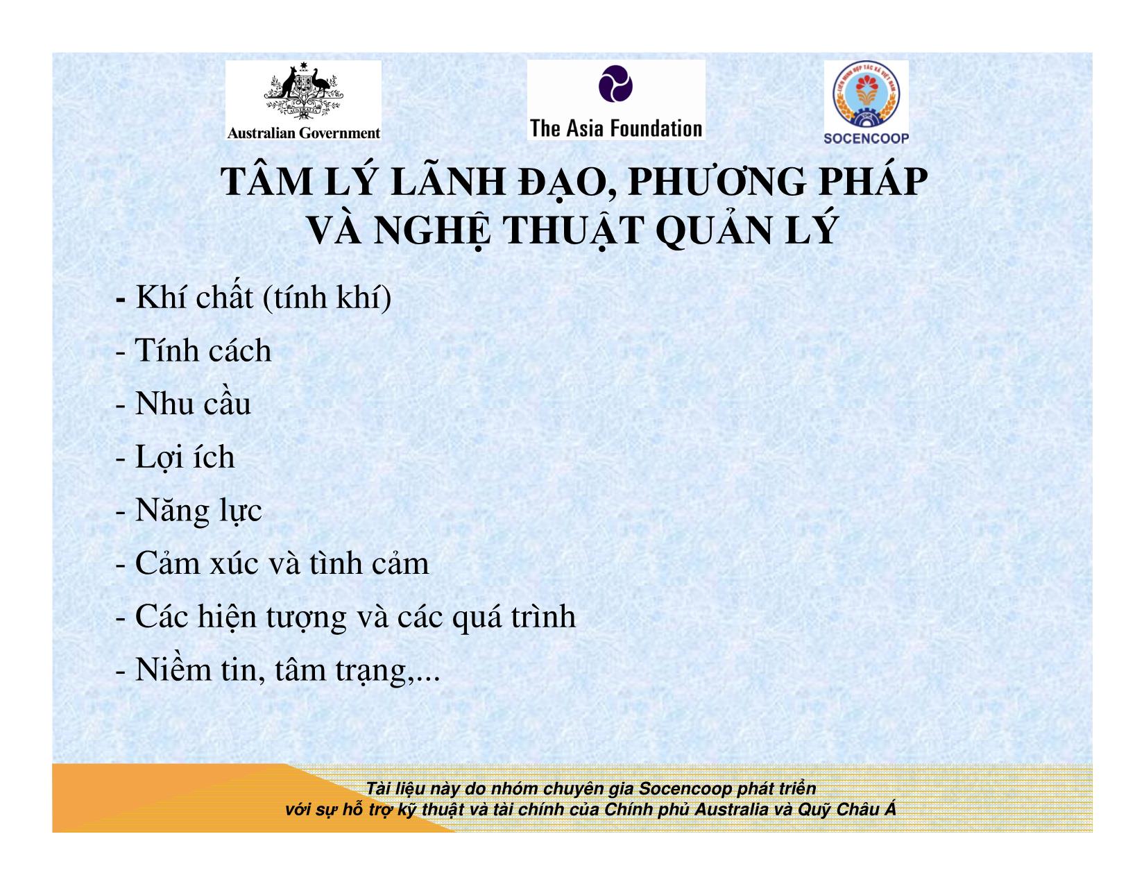 Tài liệu Cẩm nang hướng dẫn đào tạo cán bộ chủ chốt hợp tác xã - Bài 11: Tâm lý lãnh đạo, phương pháp và nghệ thuật quản lý trang 4