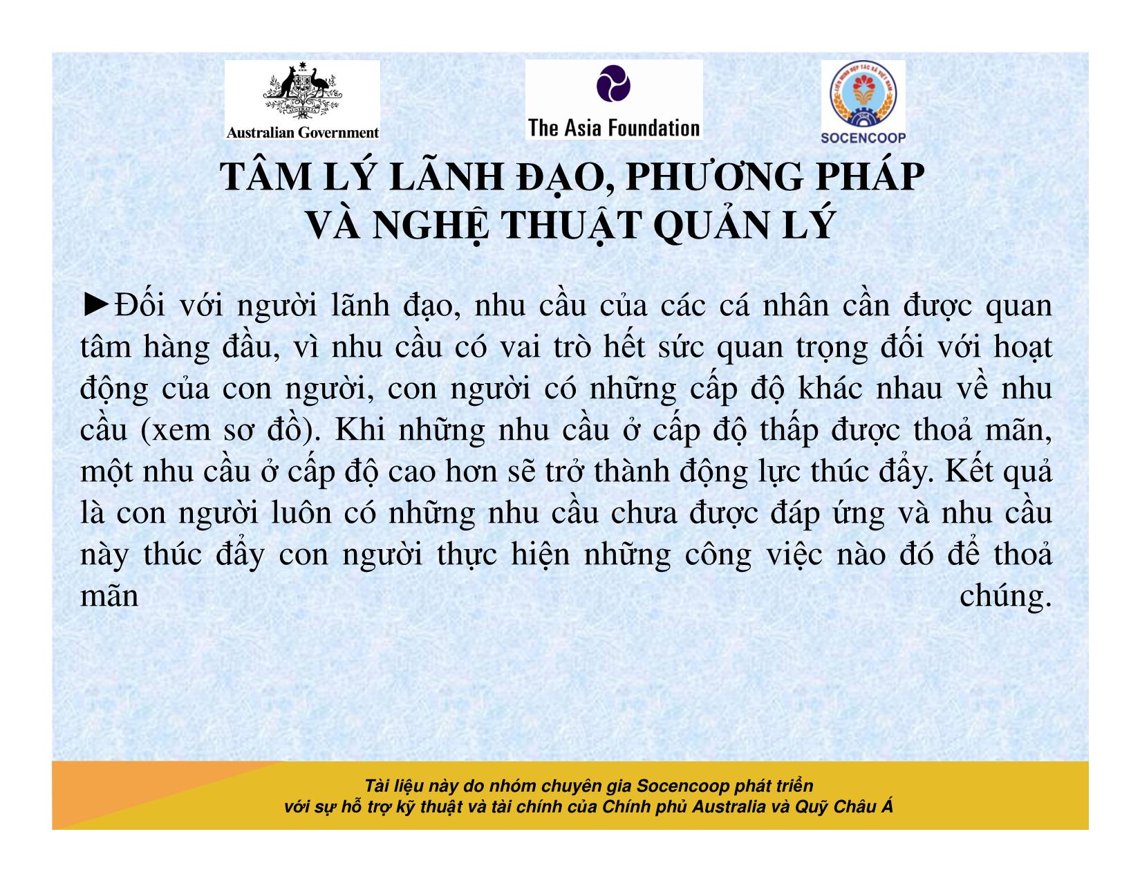 Tài liệu Cẩm nang hướng dẫn đào tạo cán bộ chủ chốt hợp tác xã - Bài 11: Tâm lý lãnh đạo, phương pháp và nghệ thuật quản lý trang 5