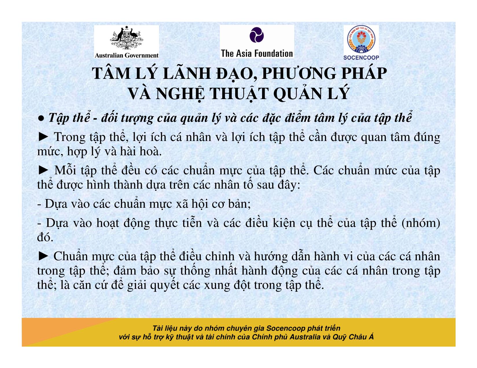 Tài liệu Cẩm nang hướng dẫn đào tạo cán bộ chủ chốt hợp tác xã - Bài 11: Tâm lý lãnh đạo, phương pháp và nghệ thuật quản lý trang 7