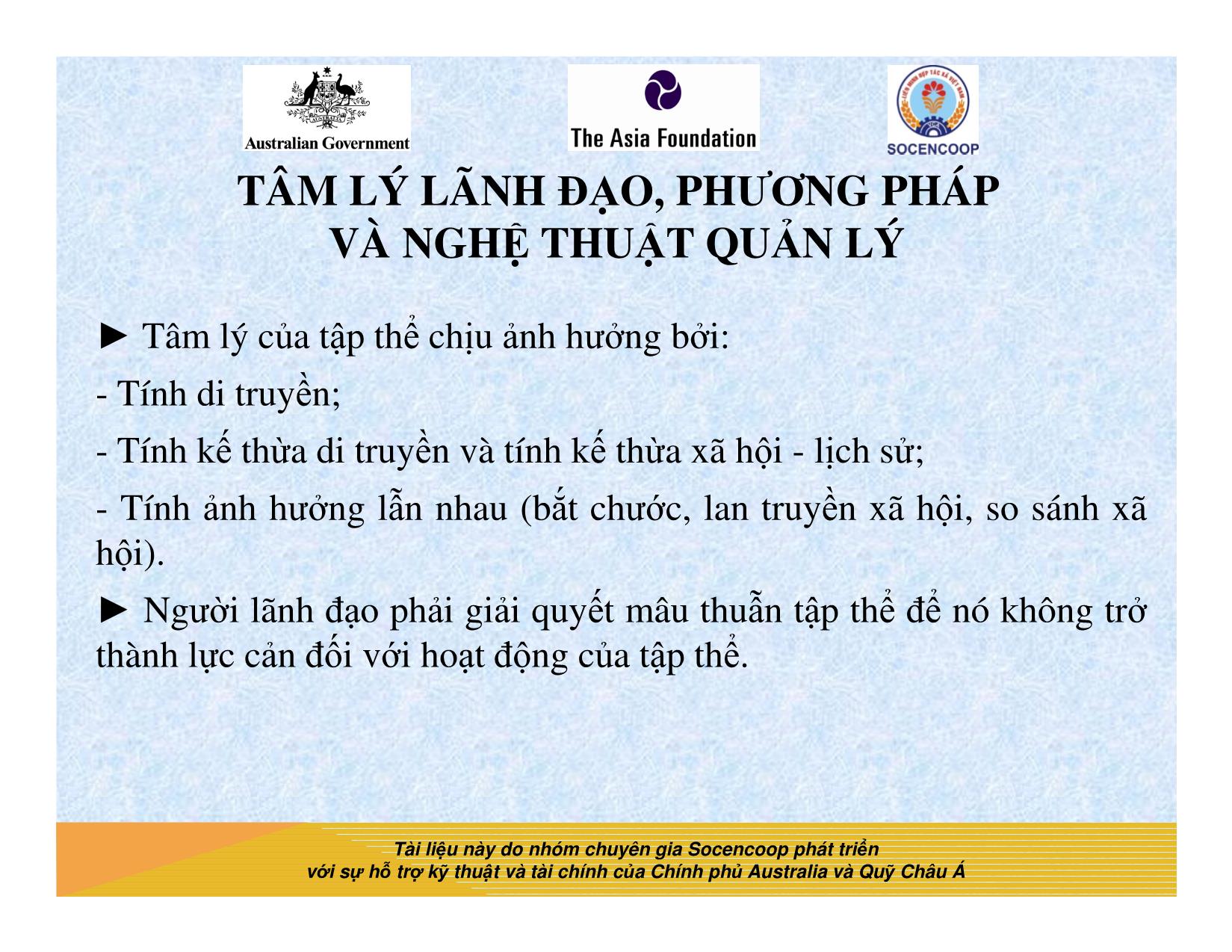 Tài liệu Cẩm nang hướng dẫn đào tạo cán bộ chủ chốt hợp tác xã - Bài 11: Tâm lý lãnh đạo, phương pháp và nghệ thuật quản lý trang 8