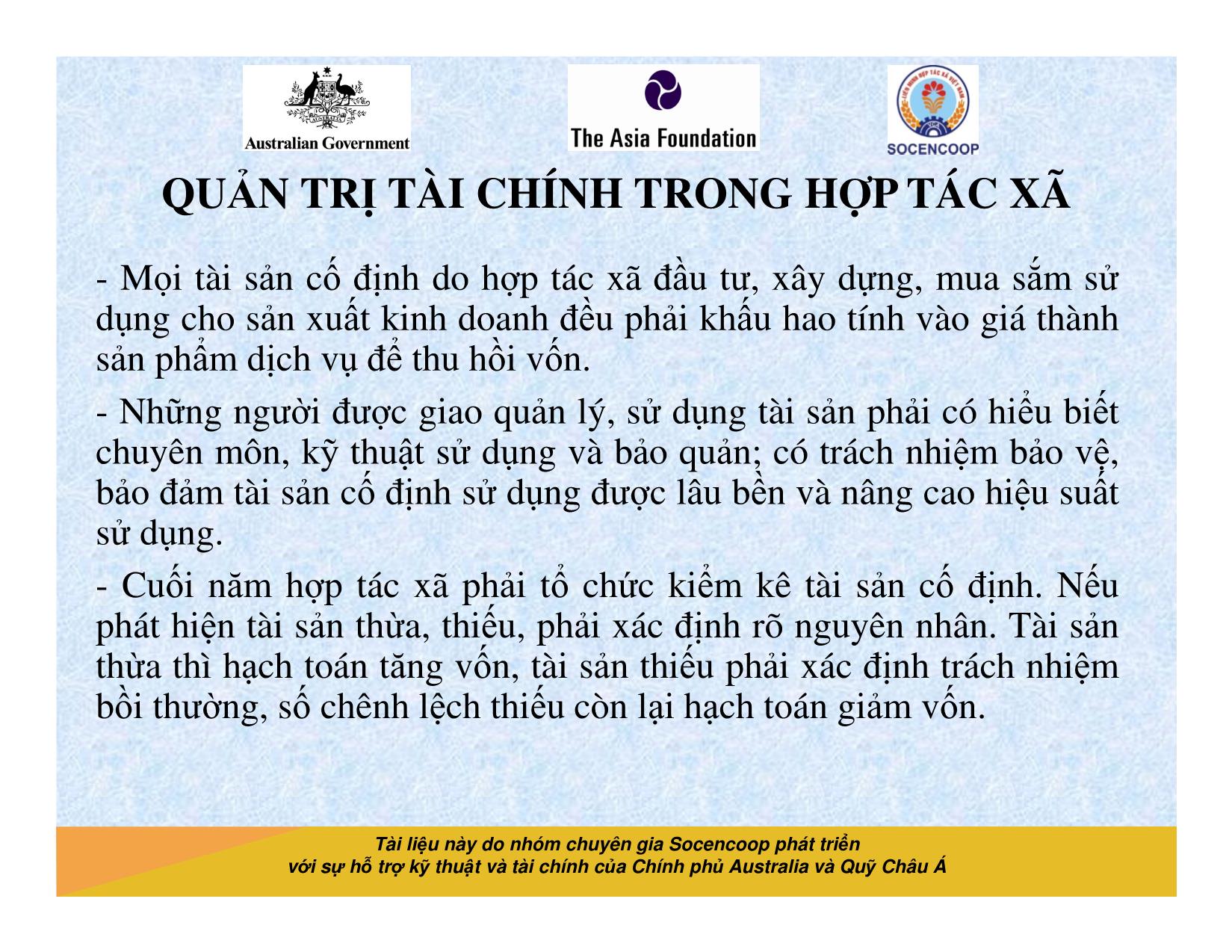 Tài liệu Cẩm nang hướng dẫn đào tạo cán bộ chủ chốt hợp tác xã - Bài 12: Quản trị tài chính trong hợp tác xã trang 10