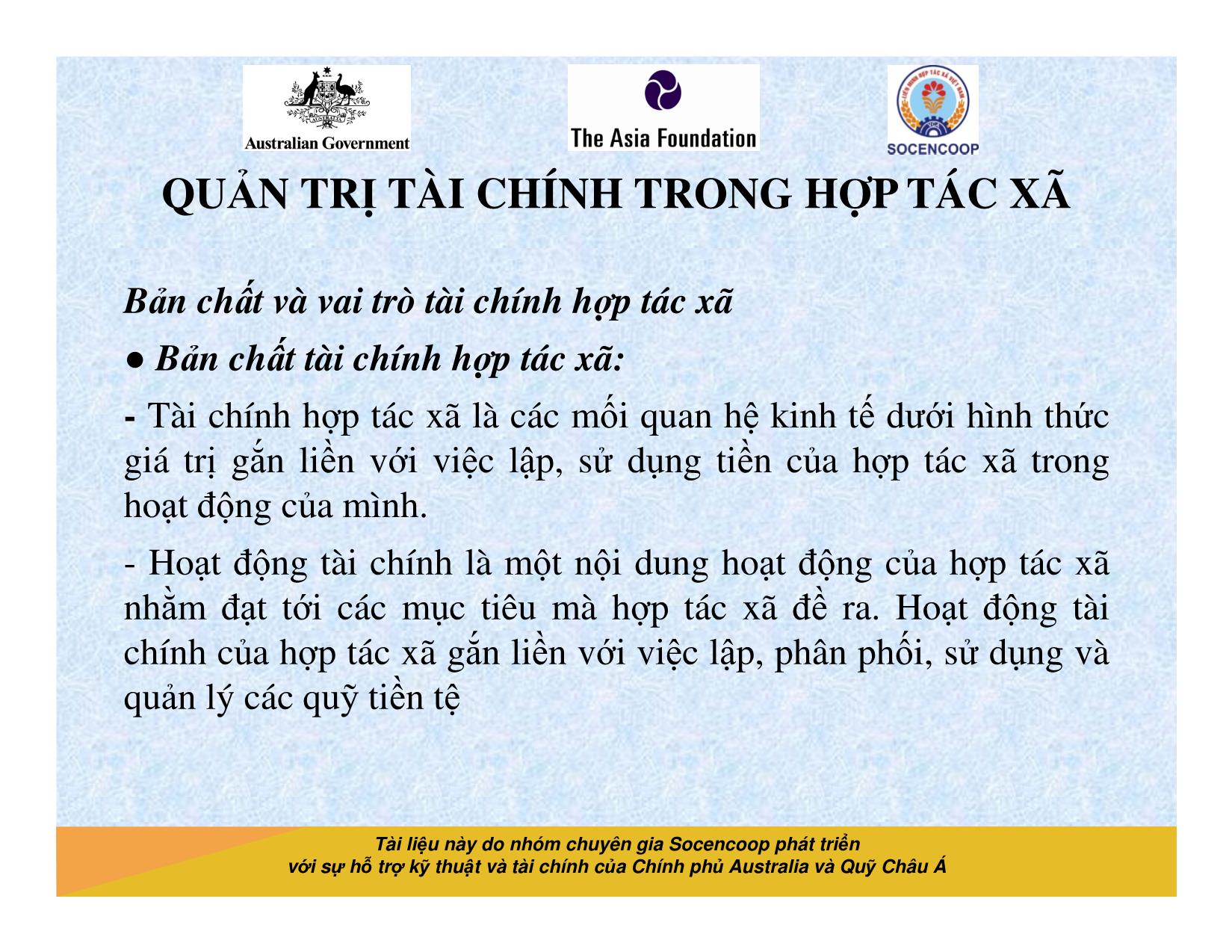 Tài liệu Cẩm nang hướng dẫn đào tạo cán bộ chủ chốt hợp tác xã - Bài 12: Quản trị tài chính trong hợp tác xã trang 2