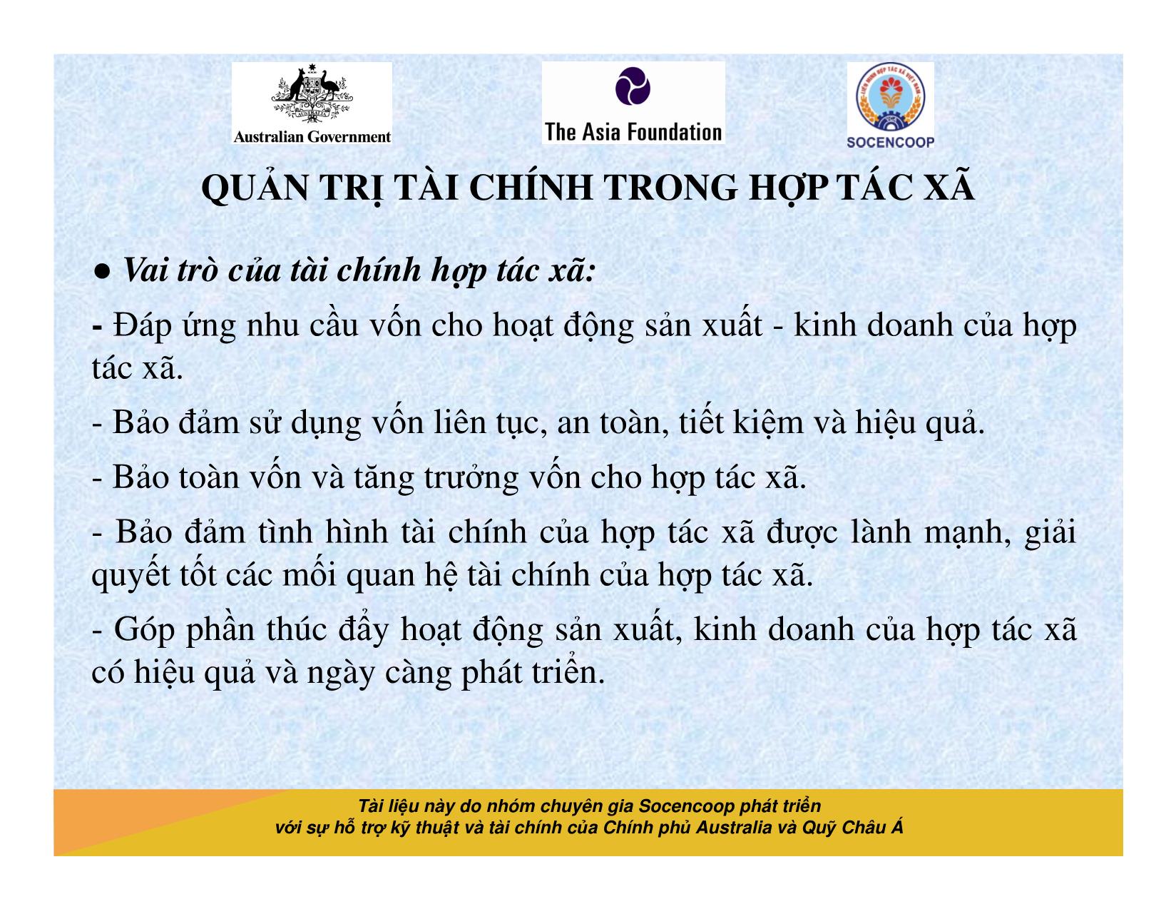 Tài liệu Cẩm nang hướng dẫn đào tạo cán bộ chủ chốt hợp tác xã - Bài 12: Quản trị tài chính trong hợp tác xã trang 3