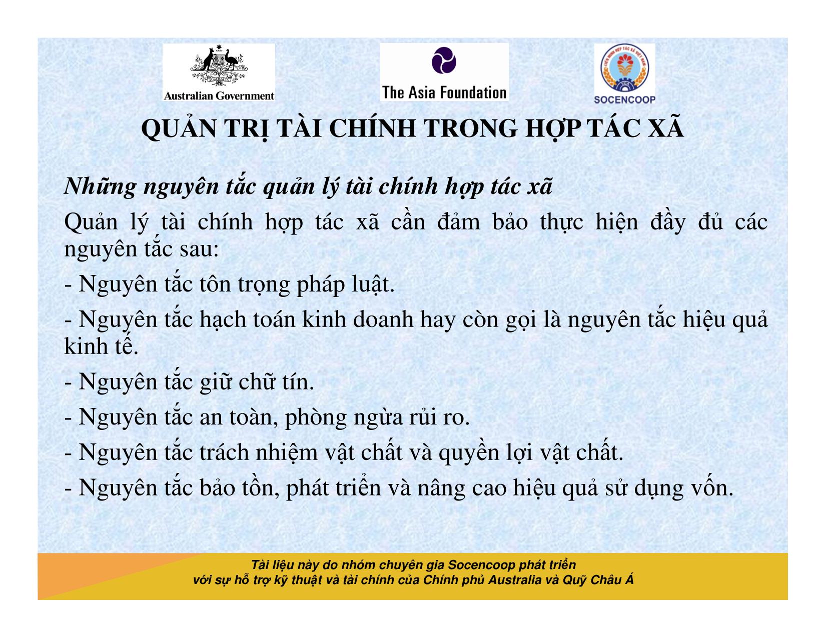 Tài liệu Cẩm nang hướng dẫn đào tạo cán bộ chủ chốt hợp tác xã - Bài 12: Quản trị tài chính trong hợp tác xã trang 4