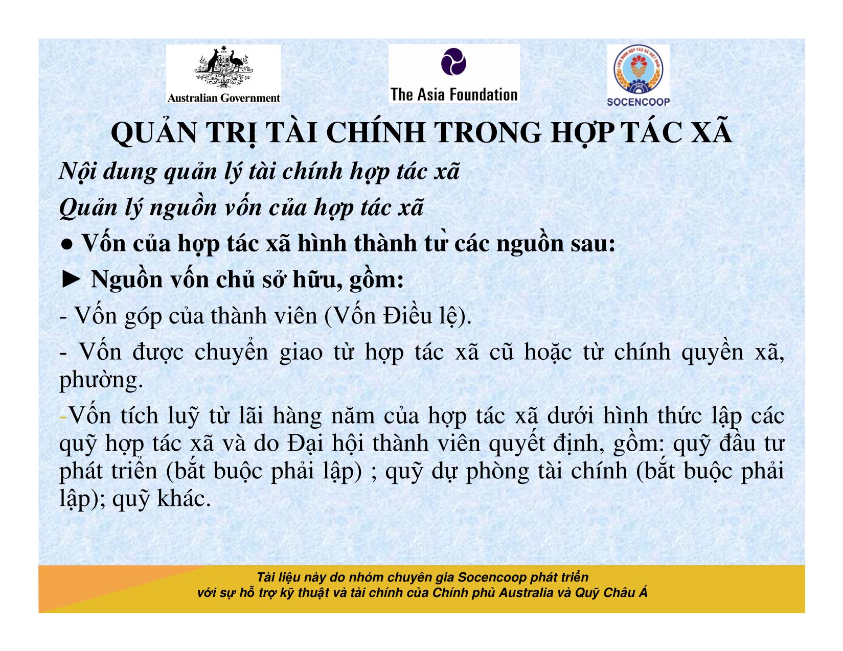 Tài liệu Cẩm nang hướng dẫn đào tạo cán bộ chủ chốt hợp tác xã - Bài 12: Quản trị tài chính trong hợp tác xã trang 5