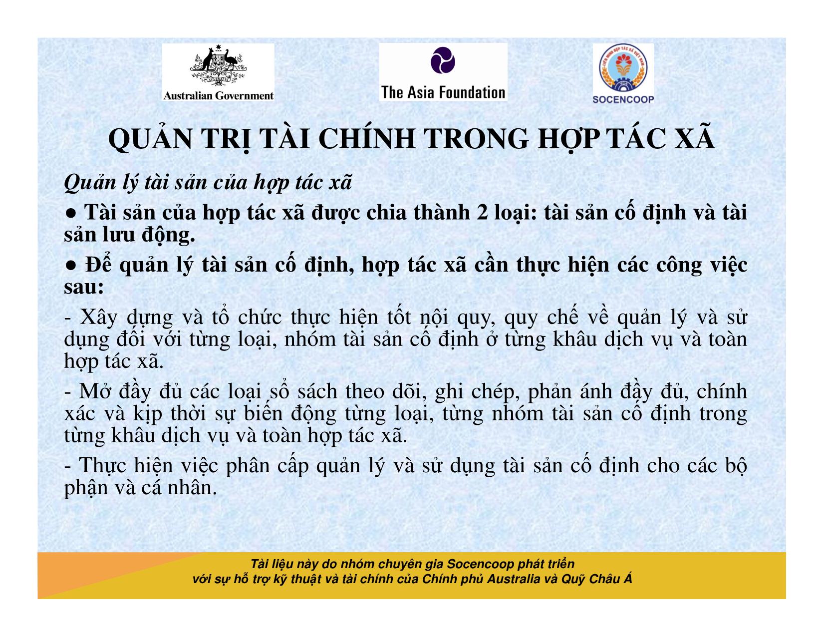 Tài liệu Cẩm nang hướng dẫn đào tạo cán bộ chủ chốt hợp tác xã - Bài 12: Quản trị tài chính trong hợp tác xã trang 8