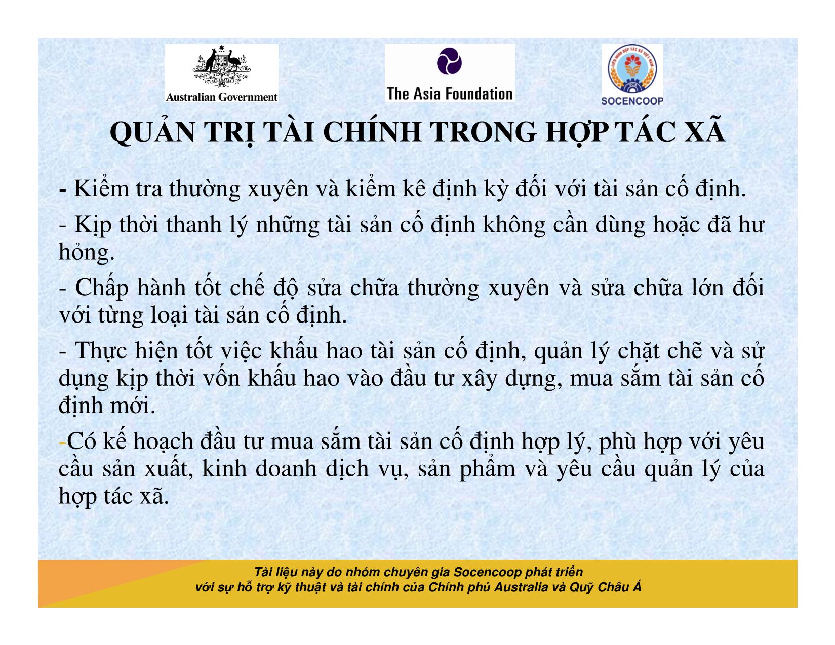 Tài liệu Cẩm nang hướng dẫn đào tạo cán bộ chủ chốt hợp tác xã - Bài 12: Quản trị tài chính trong hợp tác xã trang 9