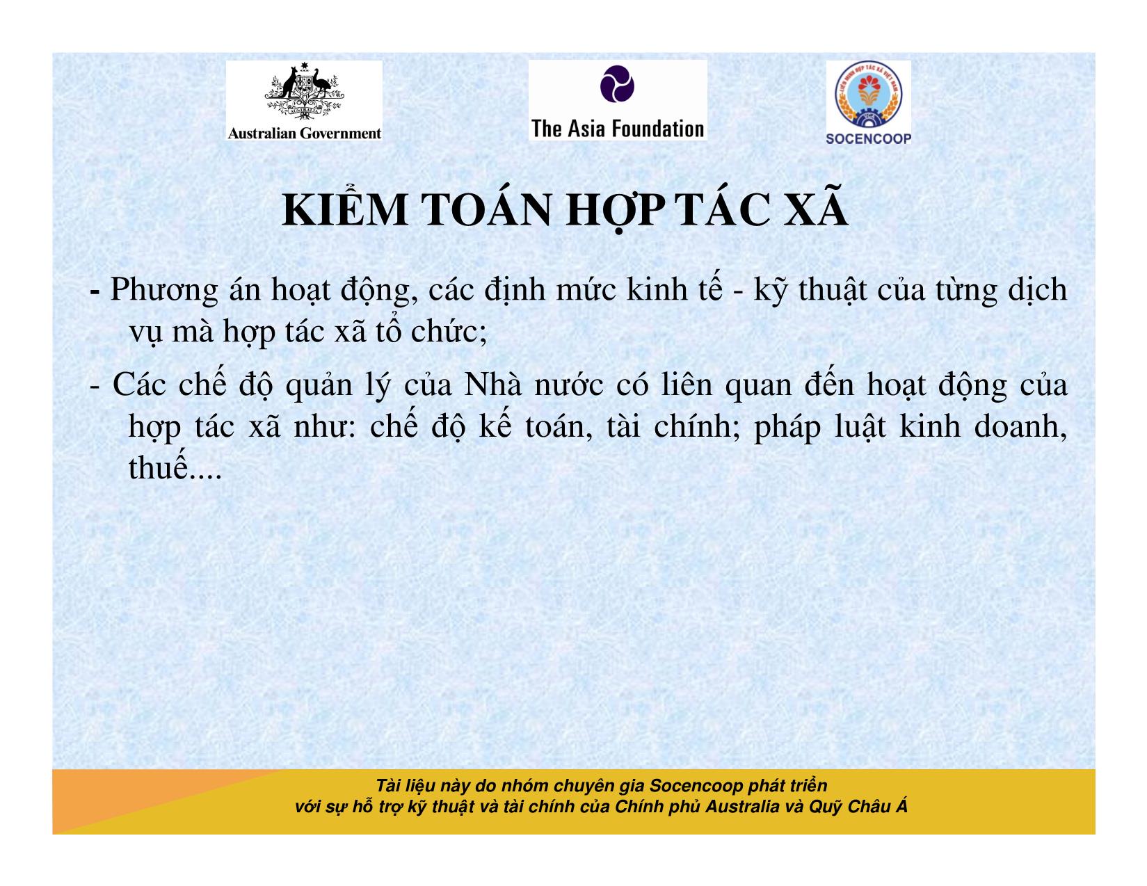 Tài liệu Cẩm nang hướng dẫn đào tạo cán bộ chủ chốt hợp tác xã - Bài 15: Kiểm toán hợp tác xã trang 10