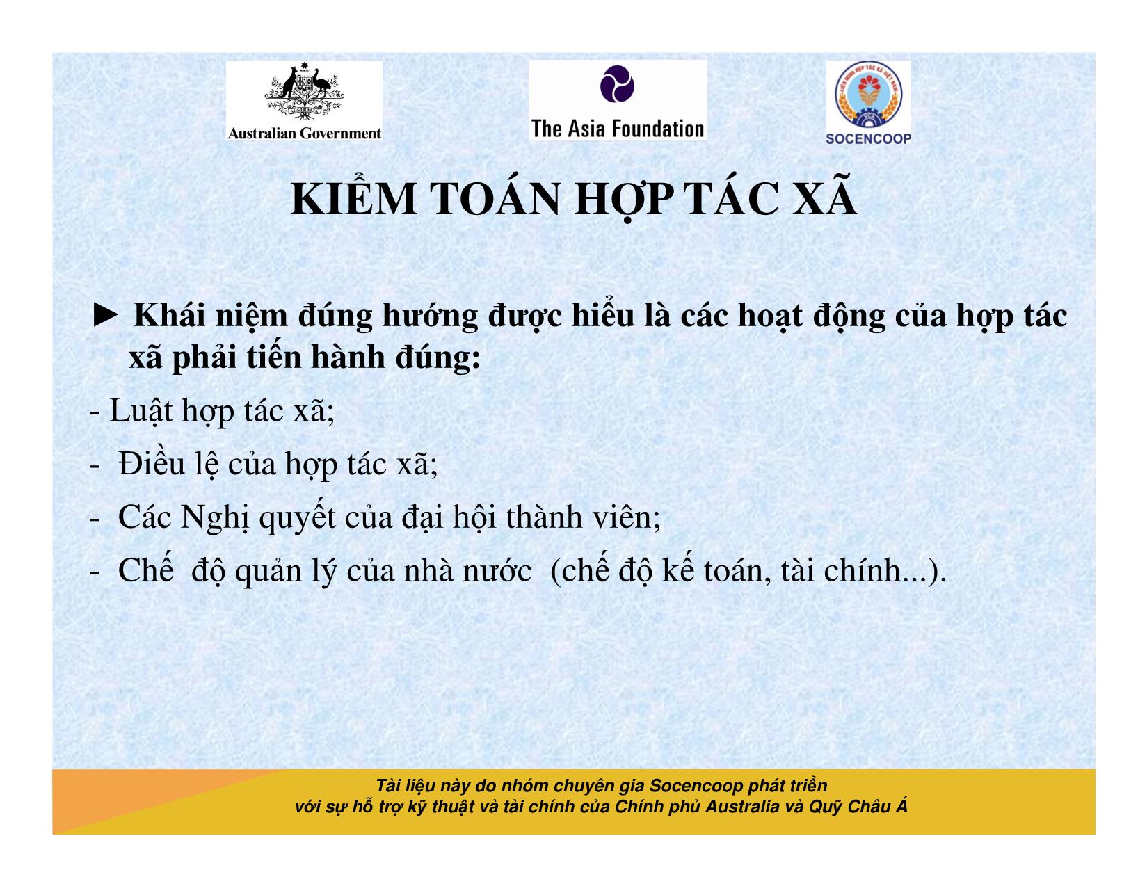 Tài liệu Cẩm nang hướng dẫn đào tạo cán bộ chủ chốt hợp tác xã - Bài 15: Kiểm toán hợp tác xã trang 3