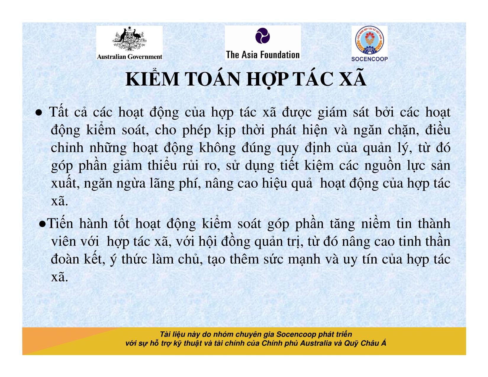 Tài liệu Cẩm nang hướng dẫn đào tạo cán bộ chủ chốt hợp tác xã - Bài 15: Kiểm toán hợp tác xã trang 4