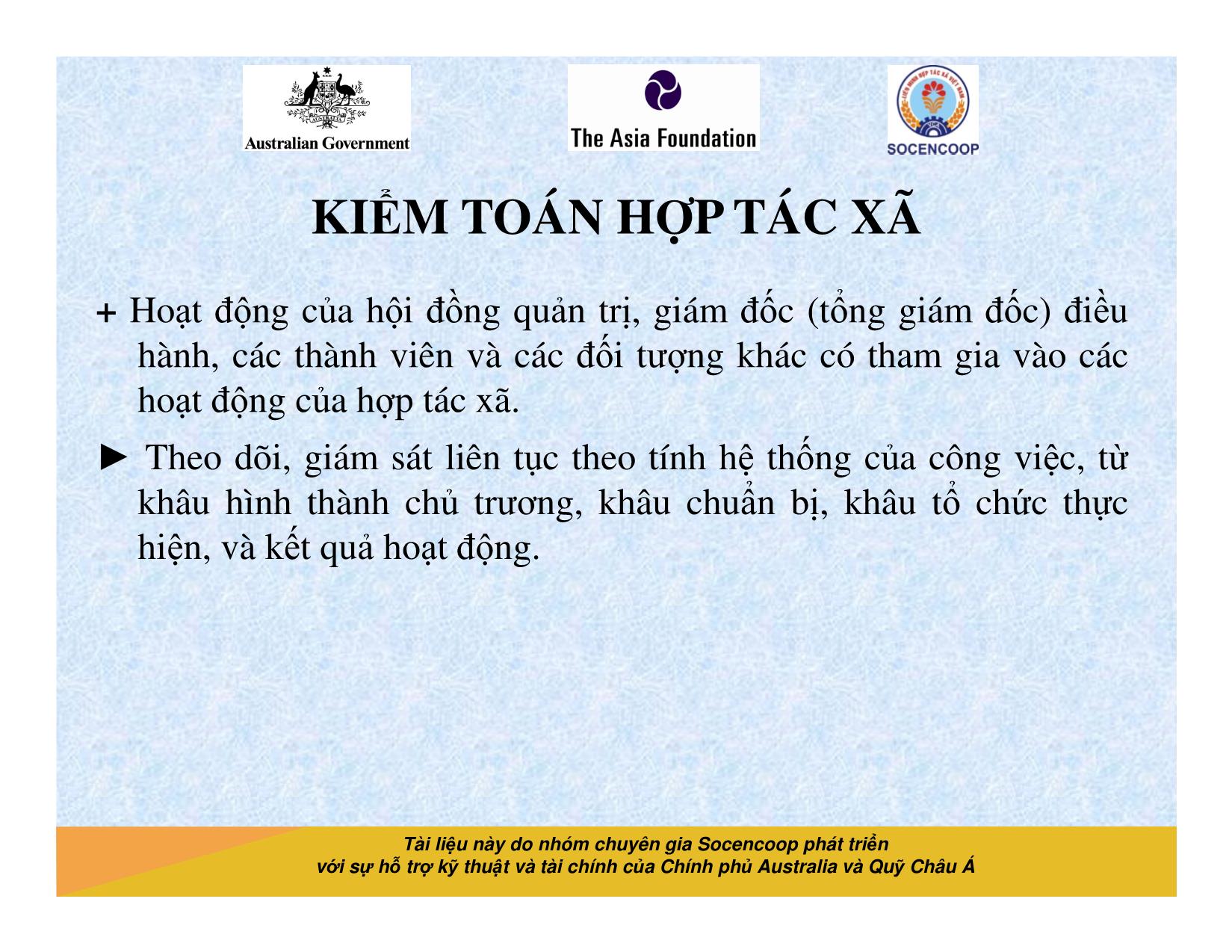 Tài liệu Cẩm nang hướng dẫn đào tạo cán bộ chủ chốt hợp tác xã - Bài 15: Kiểm toán hợp tác xã trang 6