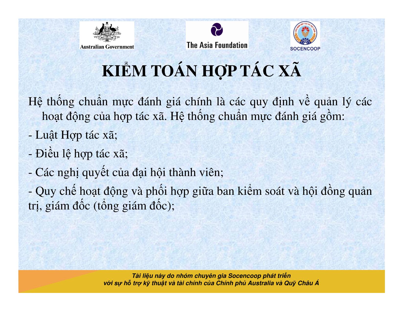 Tài liệu Cẩm nang hướng dẫn đào tạo cán bộ chủ chốt hợp tác xã - Bài 15: Kiểm toán hợp tác xã trang 8