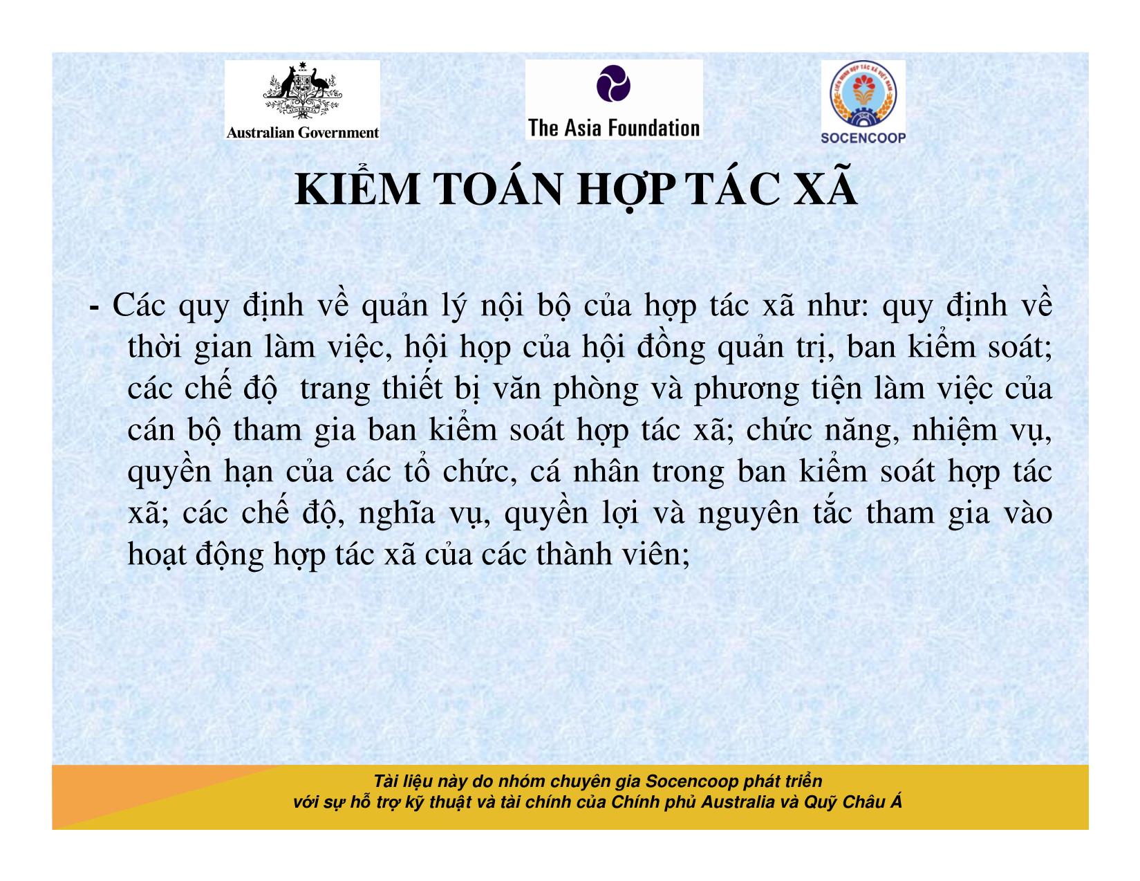 Tài liệu Cẩm nang hướng dẫn đào tạo cán bộ chủ chốt hợp tác xã - Bài 15: Kiểm toán hợp tác xã trang 9