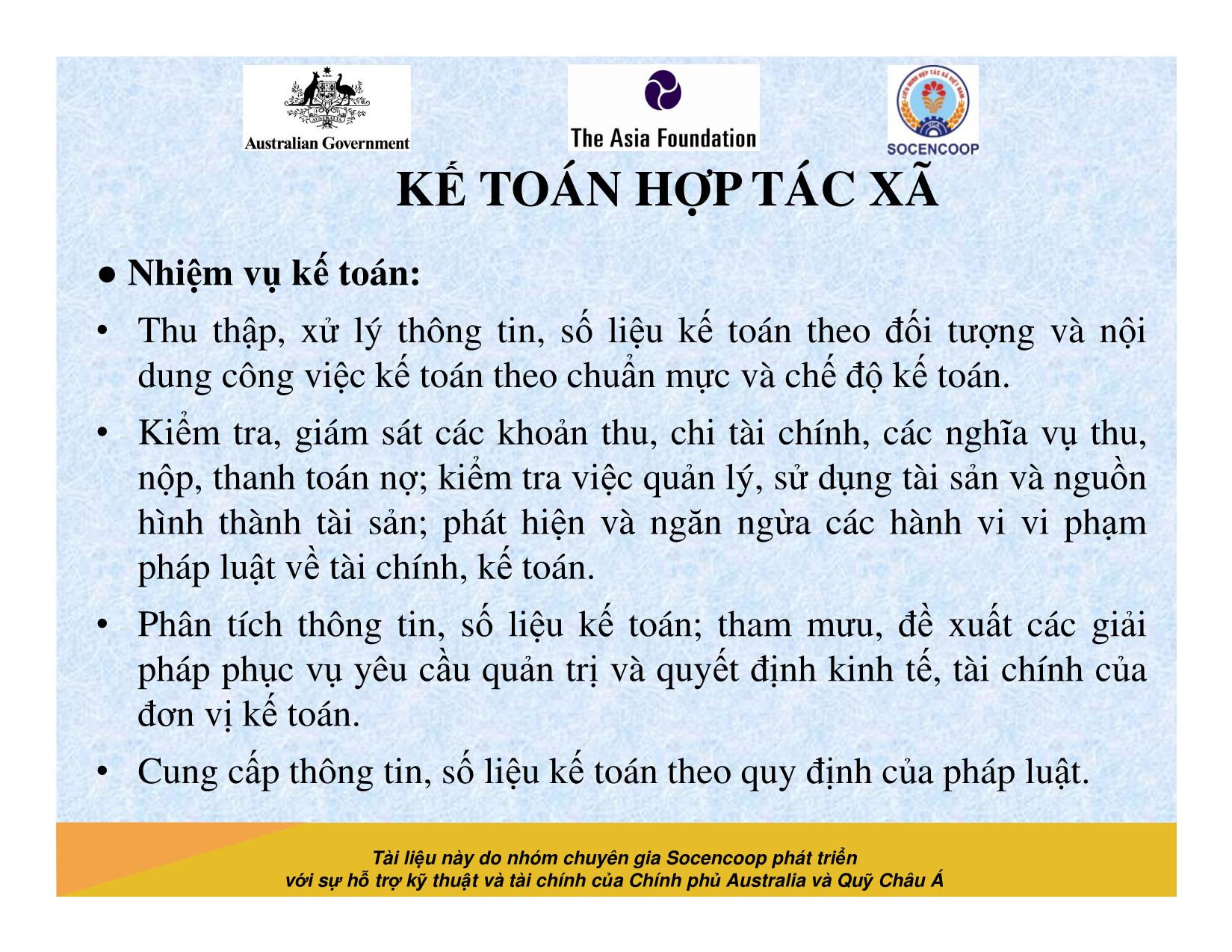 Tài liệu Cẩm nang hướng dẫn đào tạo cán bộ chủ chốt hợp tác xã - Bài 16: Kế toán hợp tác xã trang 3