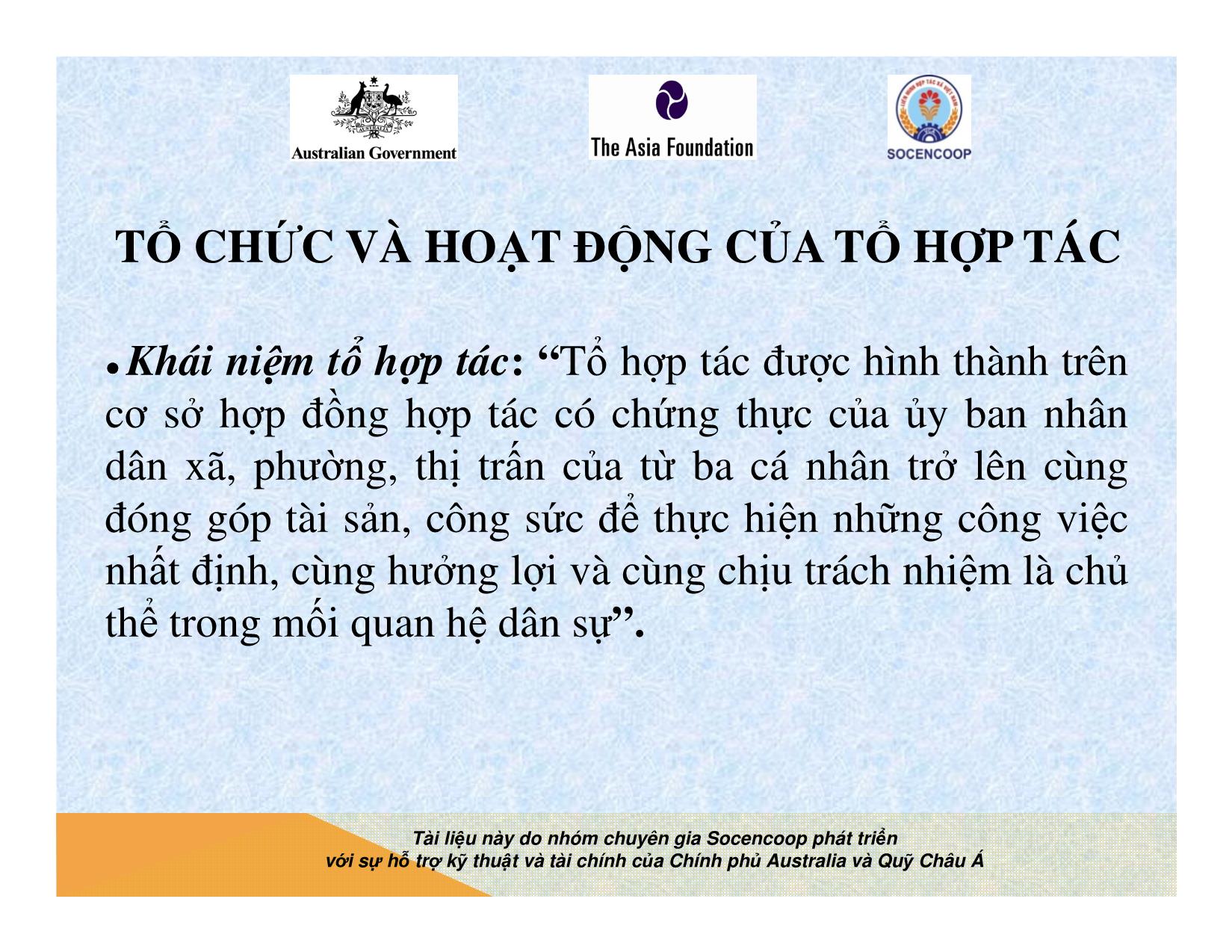 Tài liệu Cẩm nang hướng dẫn đào tạo cán bộ chủ chốt hợp tác xã - Bài 2: Tổ chức và hoạt động của tổ hợp tác trang 2