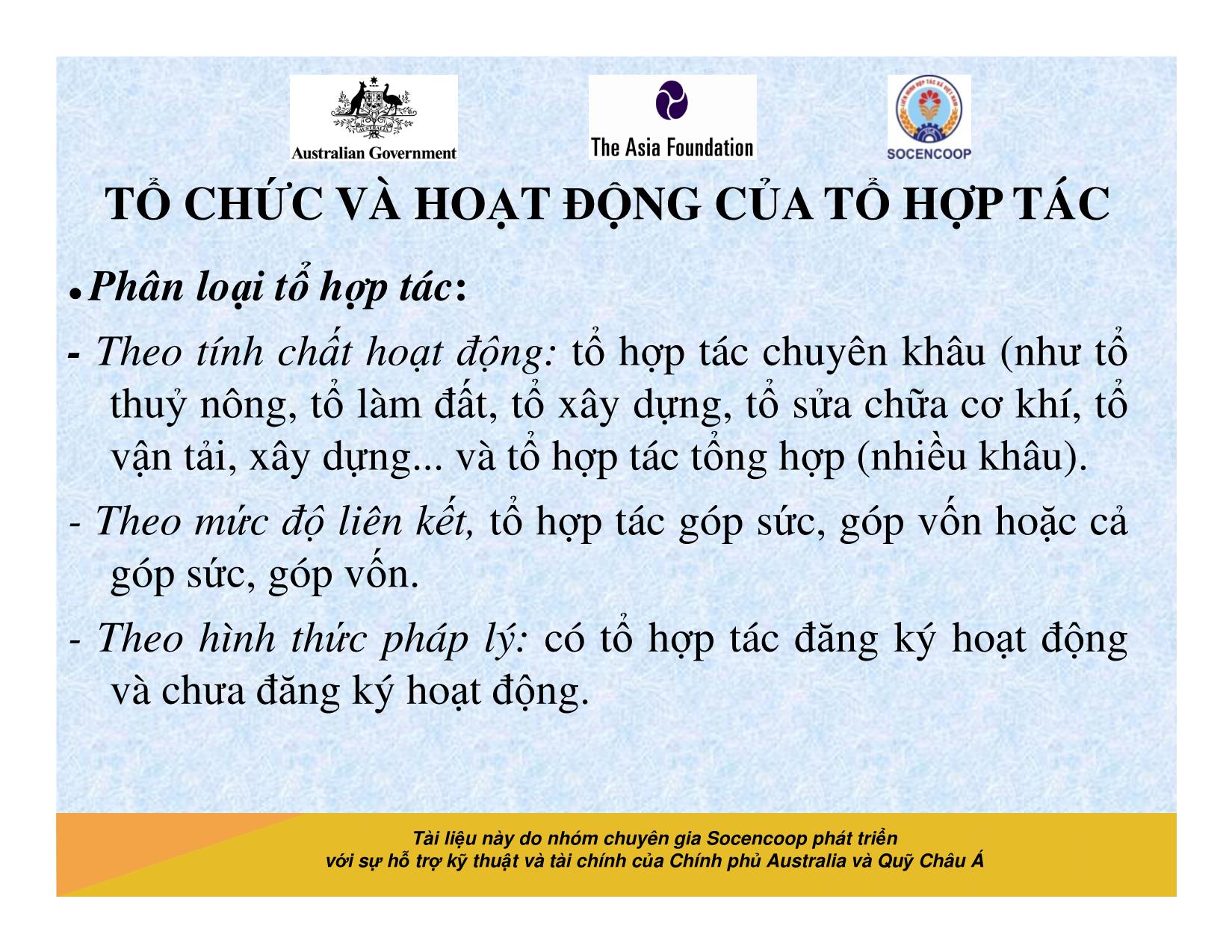 Tài liệu Cẩm nang hướng dẫn đào tạo cán bộ chủ chốt hợp tác xã - Bài 2: Tổ chức và hoạt động của tổ hợp tác trang 3