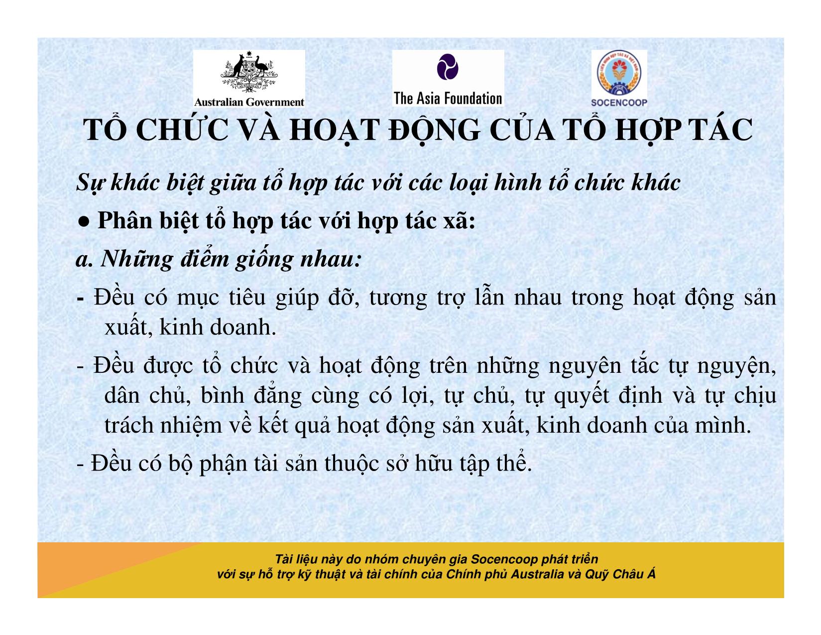 Tài liệu Cẩm nang hướng dẫn đào tạo cán bộ chủ chốt hợp tác xã - Bài 2: Tổ chức và hoạt động của tổ hợp tác trang 7