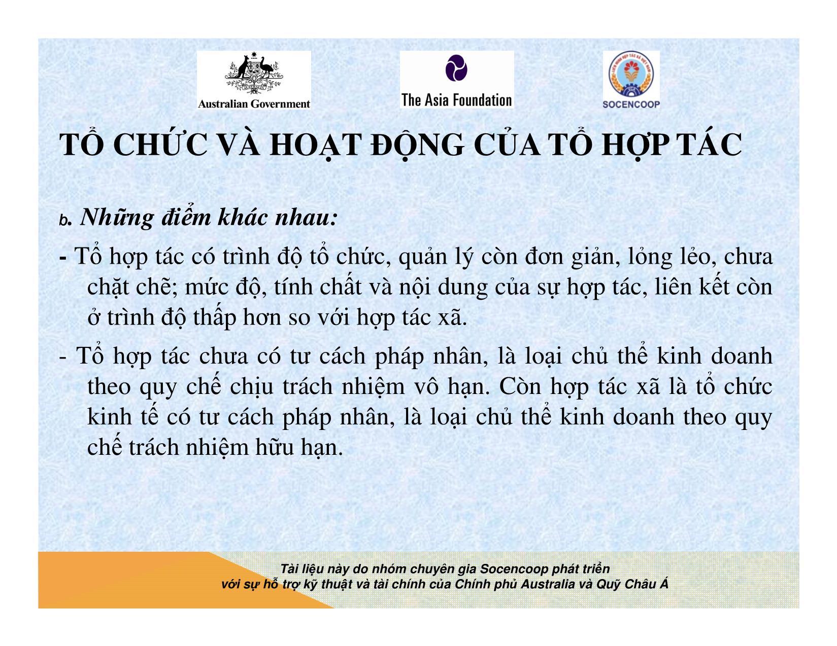 Tài liệu Cẩm nang hướng dẫn đào tạo cán bộ chủ chốt hợp tác xã - Bài 2: Tổ chức và hoạt động của tổ hợp tác trang 8