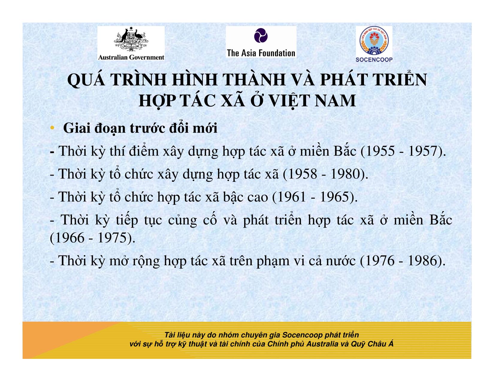 Tài liệu Cẩm nang hướng dẫn đào tạo cán bộ chủ chốt hợp tác xã - Bài 3: Quá trình hình thành và phát triển hợp tác xã ở Việt Nam trang 2